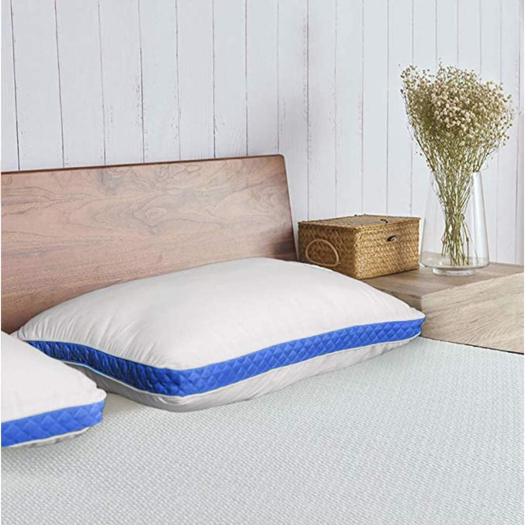 Decorative Plump Gusseted Quilted King Size Bed Pillows Set of 2, Blue Bed Pillows for Side Sleepers and Back Sleepers - Ergonomic Memory Foam Pillow for Neck Pain Support Detail