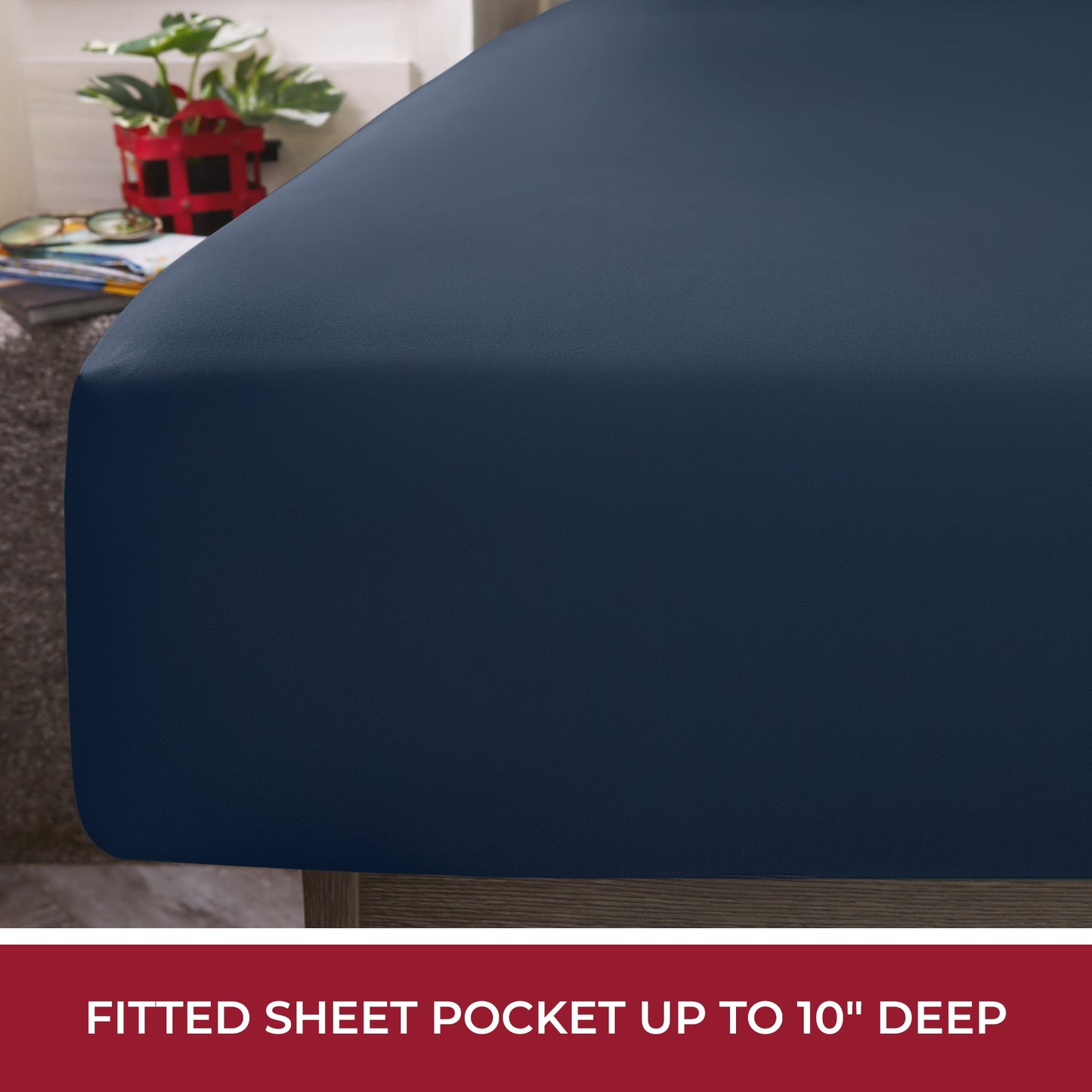Premium Egyptian Cotton RV Sheets Queen Size Bed Set, Microfiber RV Bunk Bed Sheets, Short Queen, Navy Blue - Luxury Bed Sheet Set with Deep Pockets Detail