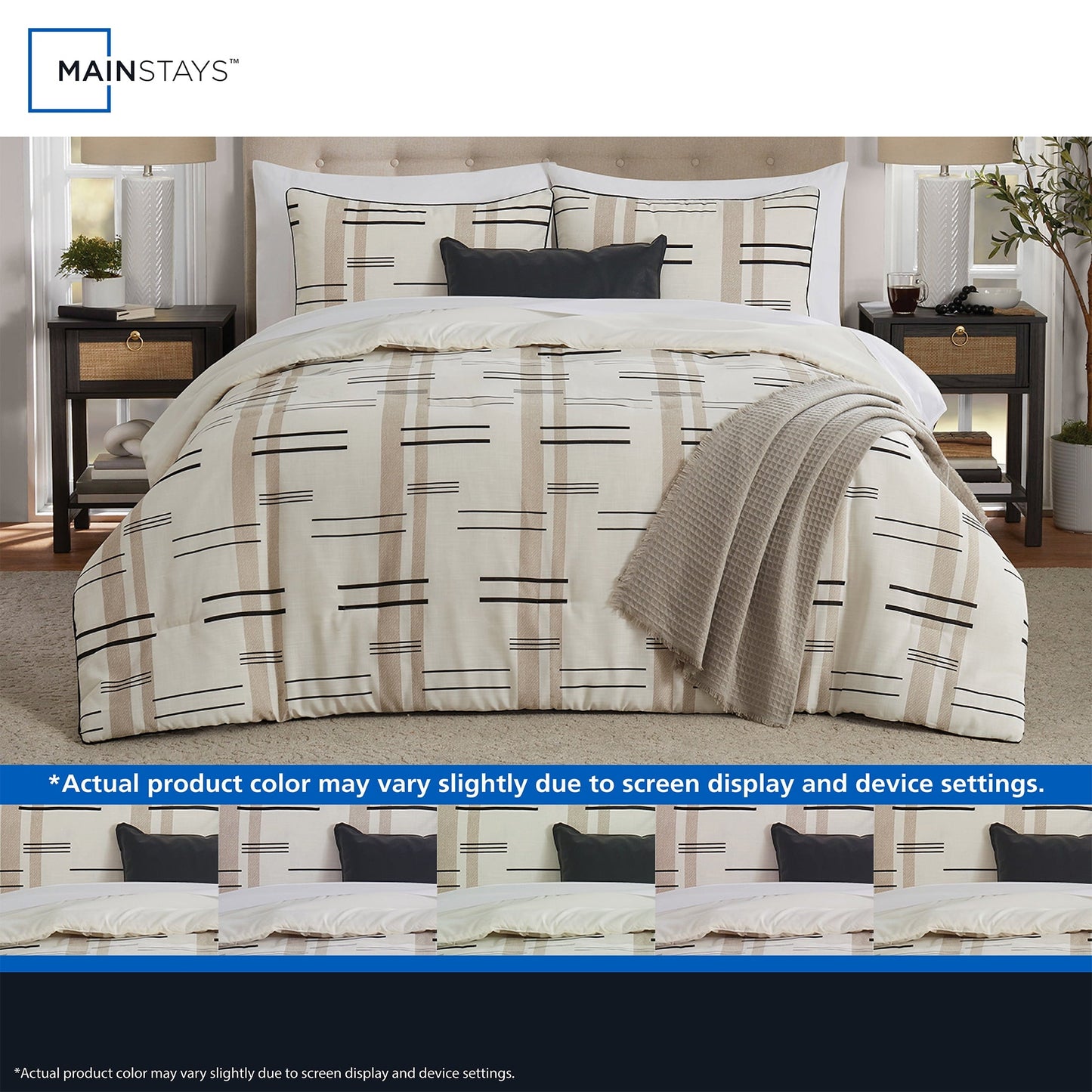 All-Season Full/Queen Comforter Set, All-Season, 5-Piece, Tan Modern - Hypoallergenic Ultra-Fluffy Quilt for Winter Detail