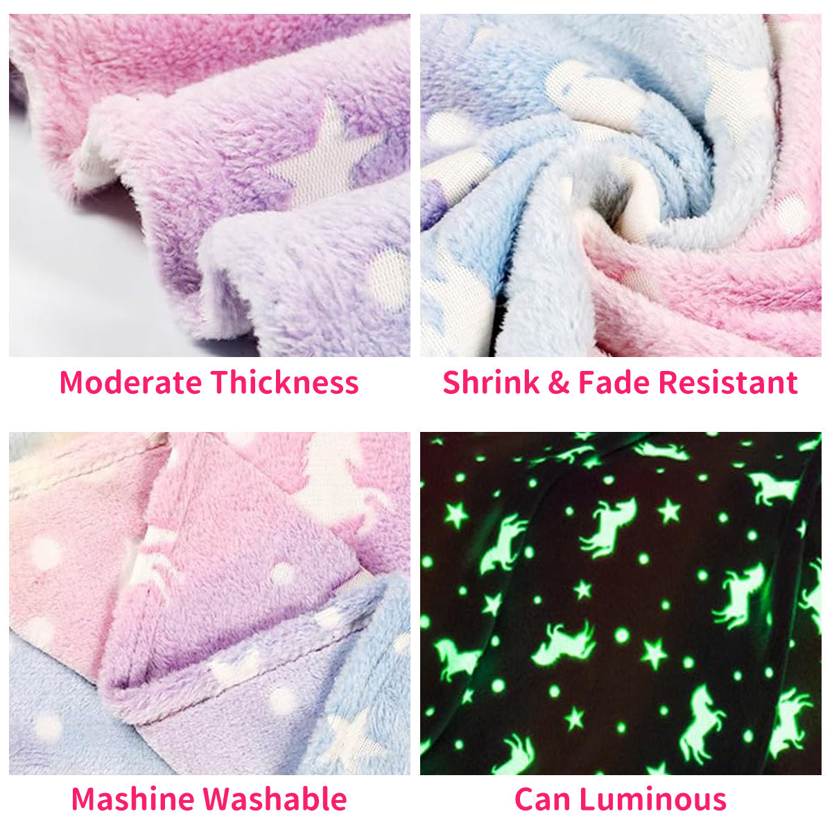 Decorative Knitted Glow in The Dark Pony Blanket for Kids, 50"x60" Soft Cozy Luminous Flannel Blanket, Christmas Birthday Gift for Girls... - Luxury Knitted Decorative Throw Blanket with Fringes Detail
