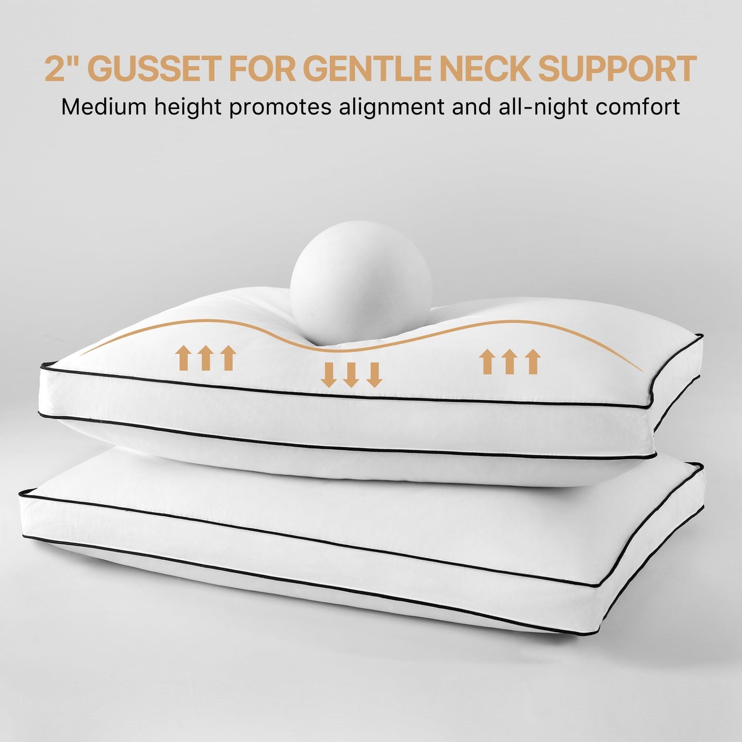Hotel Collection Gusseted Feather Down Pillow Set of 2, Medium Firm Hotel Bed Pillows 2 Pack, Queen Size for Side Sleepers, 20 x 30 in - Decorative Throw Pillow Cushion for Sofa & Bed Detail