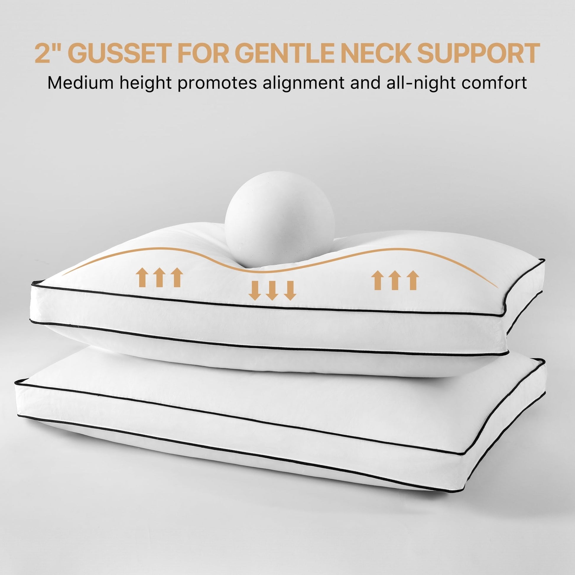 Hotel Collection Gusseted Feather Down Pillow Set of 2, Medium Firm Hotel Bed Pillows 2 Pack, Queen Size for Side Sleepers, 20 x 30 in - Decorative Throw Pillow Cushion for Sofa & Bed Detail