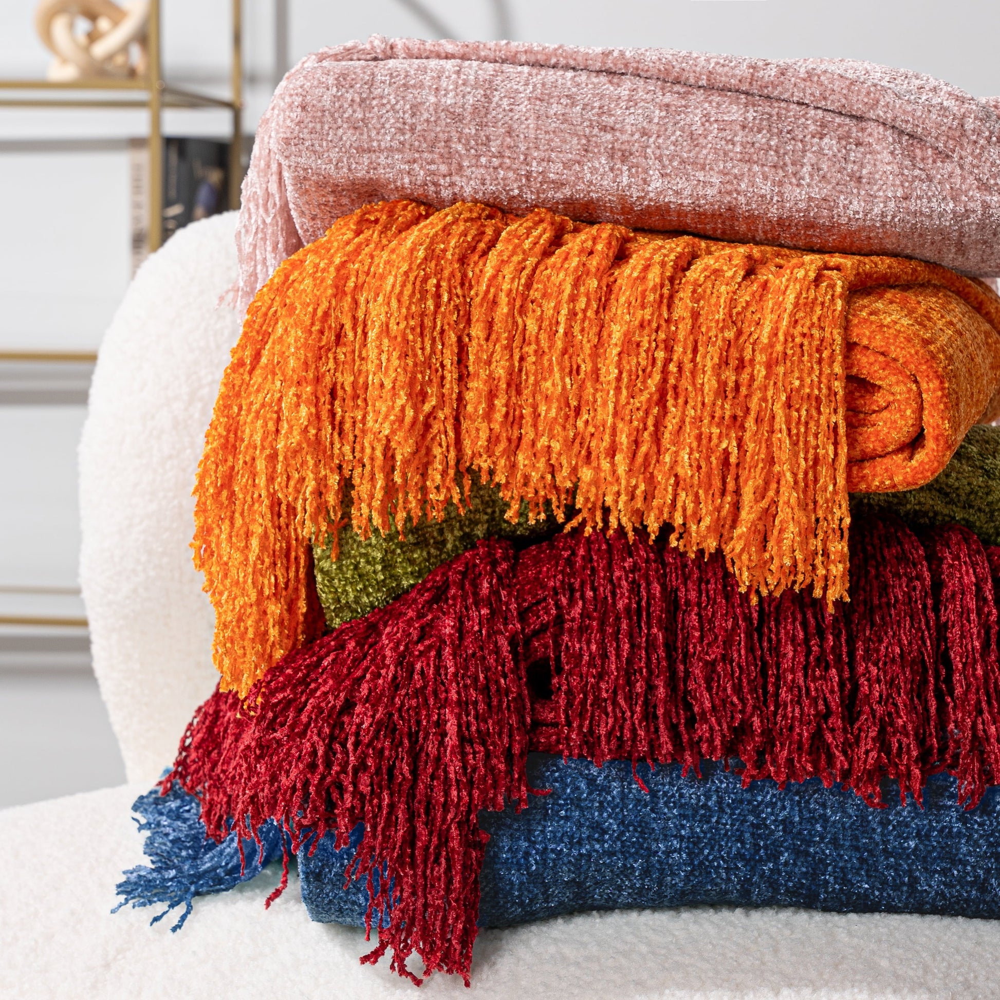 Super Soft Flannel Mustard Yellow Chenille Throw Blanket for Couch, Soft Gold Knit Blanket with Tassel Fringe, Woven Chenille Knitted De... - Super Soft Reversible Sherpa Flannel Blanket Detail