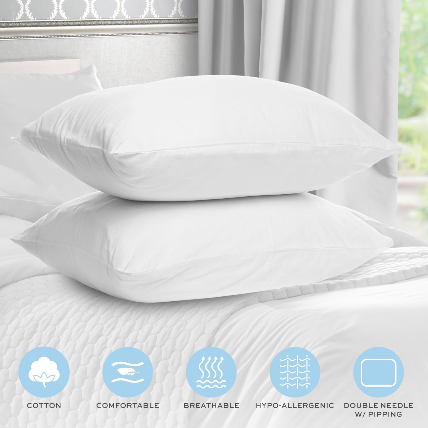Fluffy Shredded Bed Pillows for Sleeping 2 Pc Set, Queen Size Pillow Side Sleeper Set, Down Alternative Luxury Hotel Soft Pillow 28x2... - Hotel Quality Plush Sleeping Pillows Detail