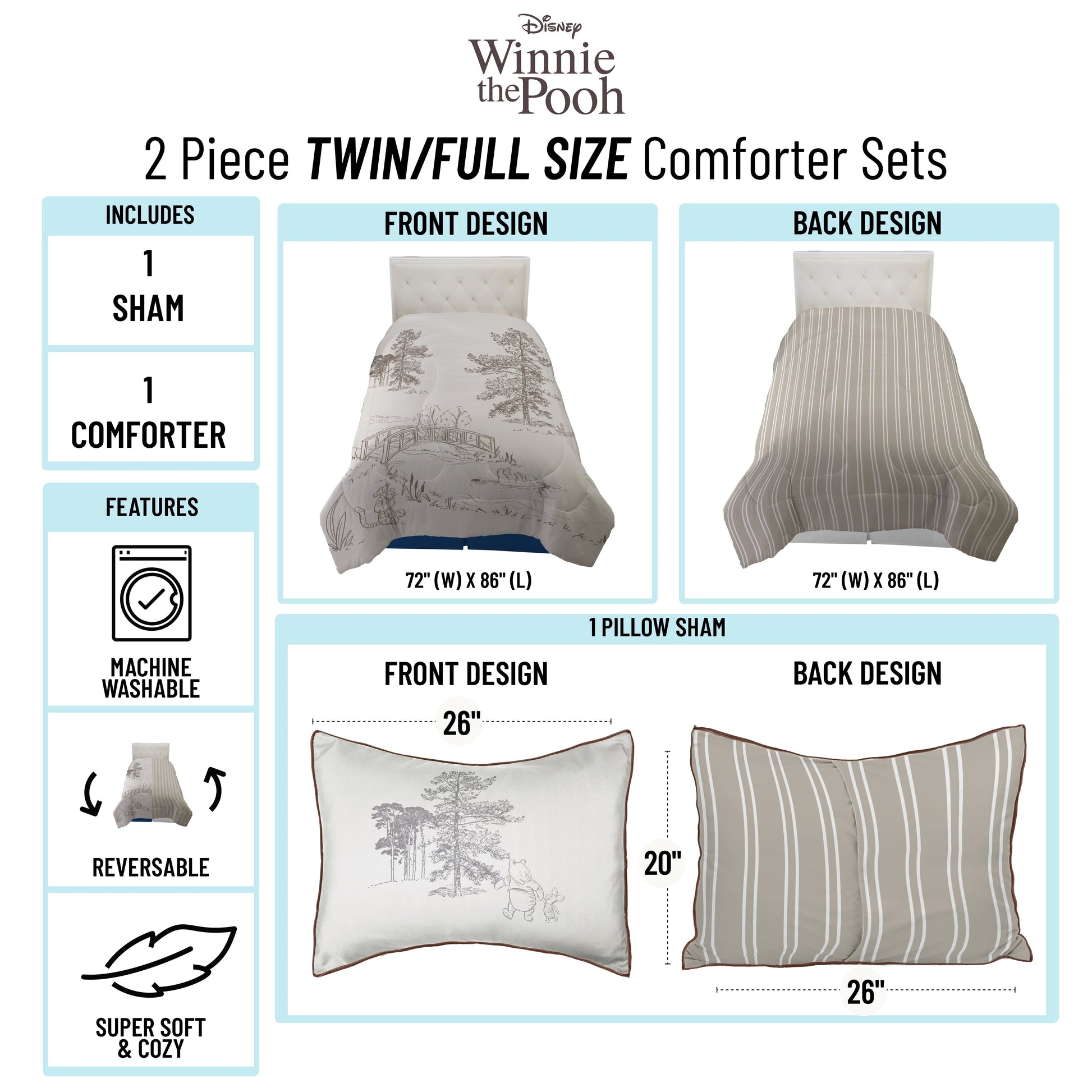 Hypoallergenic Cloud Kids 2 Piece Khaki Comforter and Sham Bedding Set, Twin/Full - Hypoallergenic Ultra-Fluffy Quilt for Winter Detail