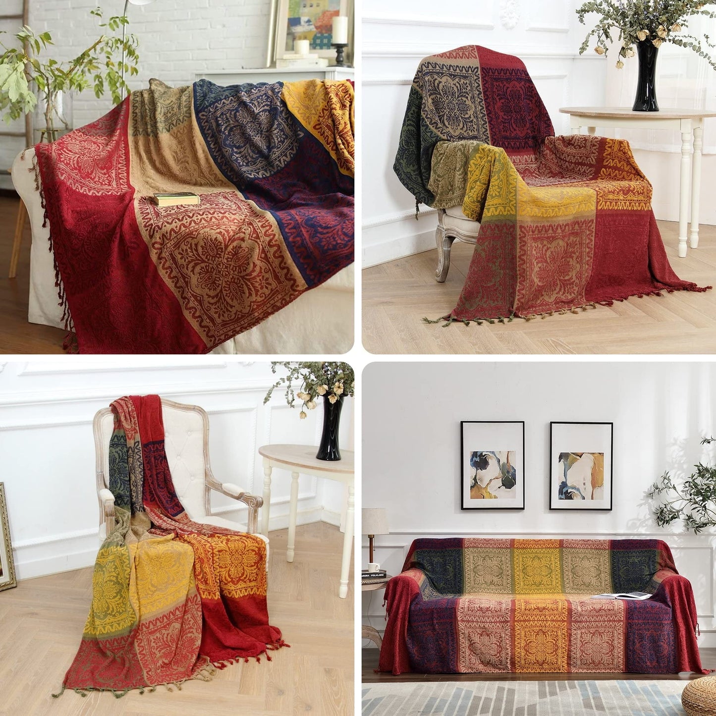 Super Soft Flannel 75x60 Inch Machine Wash Boho Tribal Throws Blankets Colorful Bohemian Hippie Chenille Throw Covers Couch Furniture So... - Lightweight Plush Warm Blanket for All Seasons Detail