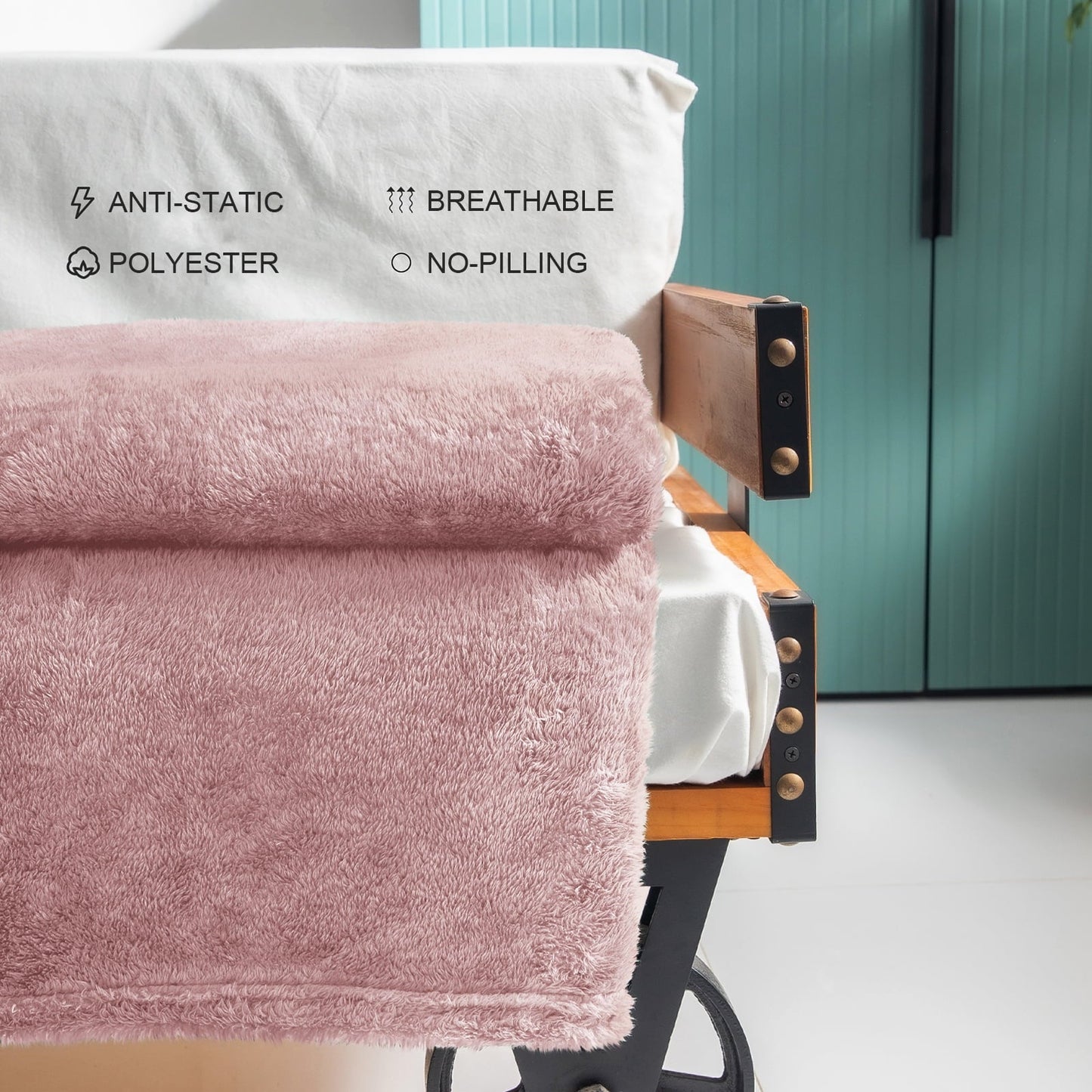 Cozy Fleece Plush Fuzzy Large Fleece Throw Blanket (50" x 70", Dusty Pink)- Soft, Warm and Lightweight - Super Soft Reversible Sherpa Flannel Blanket Detail