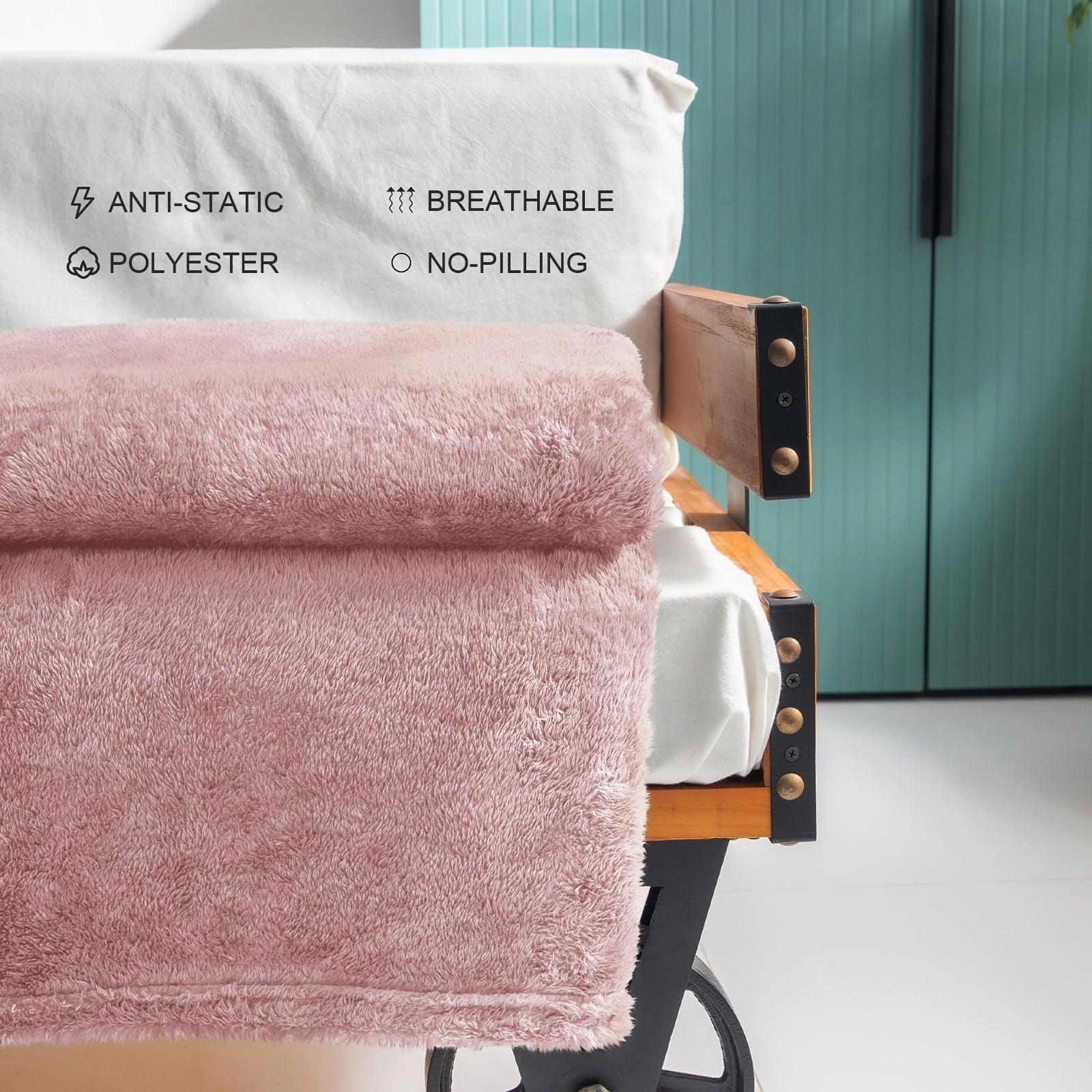 Cozy Fleece Plush Fuzzy Large Fleece Throw Blanket (50" x 70", Dusty Pink)- Soft, Warm and Lightweight - Super Soft Reversible Sherpa Flannel Blanket Detail