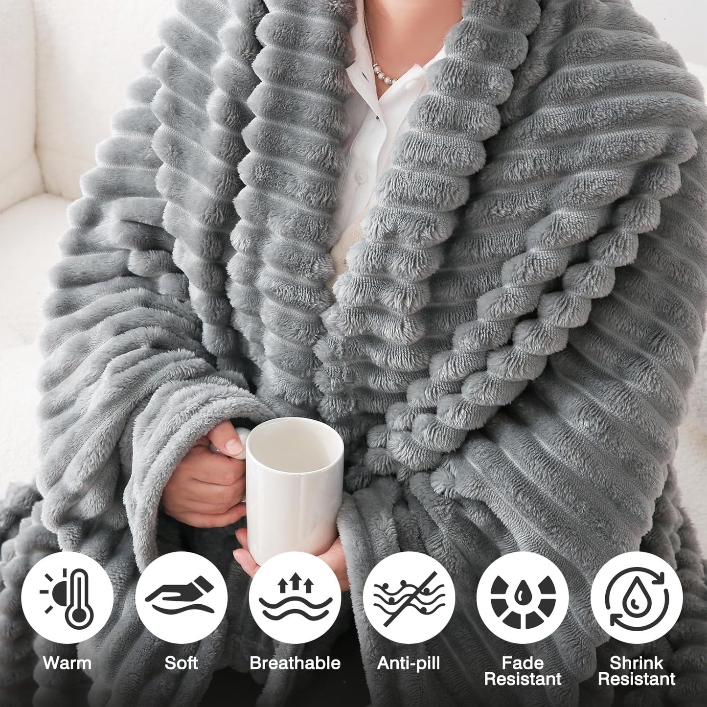 Lightweight Warm for Couch,Sofa,Bed, Super Soft Striped Gray Bed for Office Picnic Travel Bedroom, Warm Cozy Lightweight Home Decor fo... - Lightweight Plush Warm Blanket for All Seasons Detail