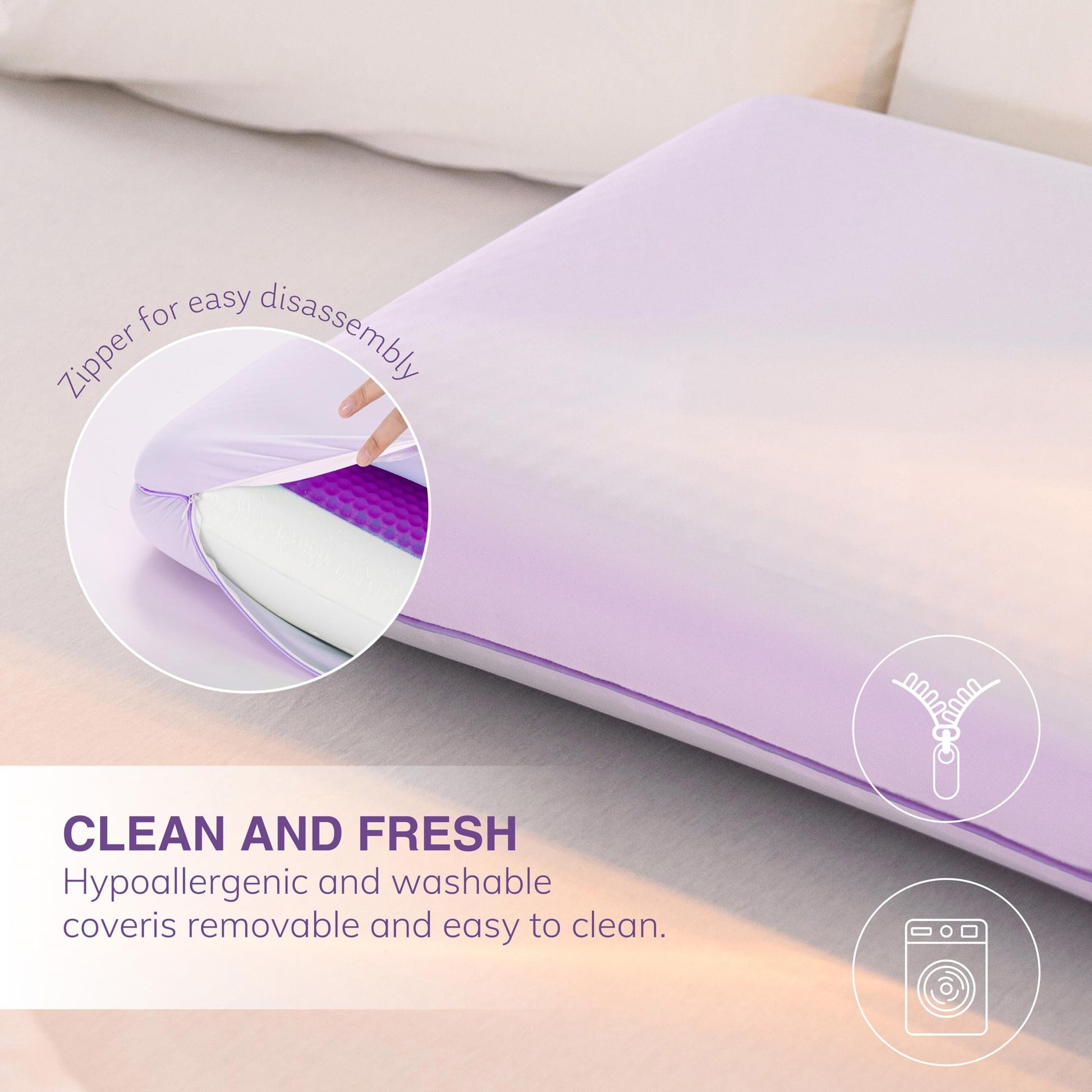 Orthopedic Support Memory Foam Pillow, Cooling Gel Bed Pillow, Queen, Purple - Decorative Throw Pillow Cushion for Sofa & Bed Detail