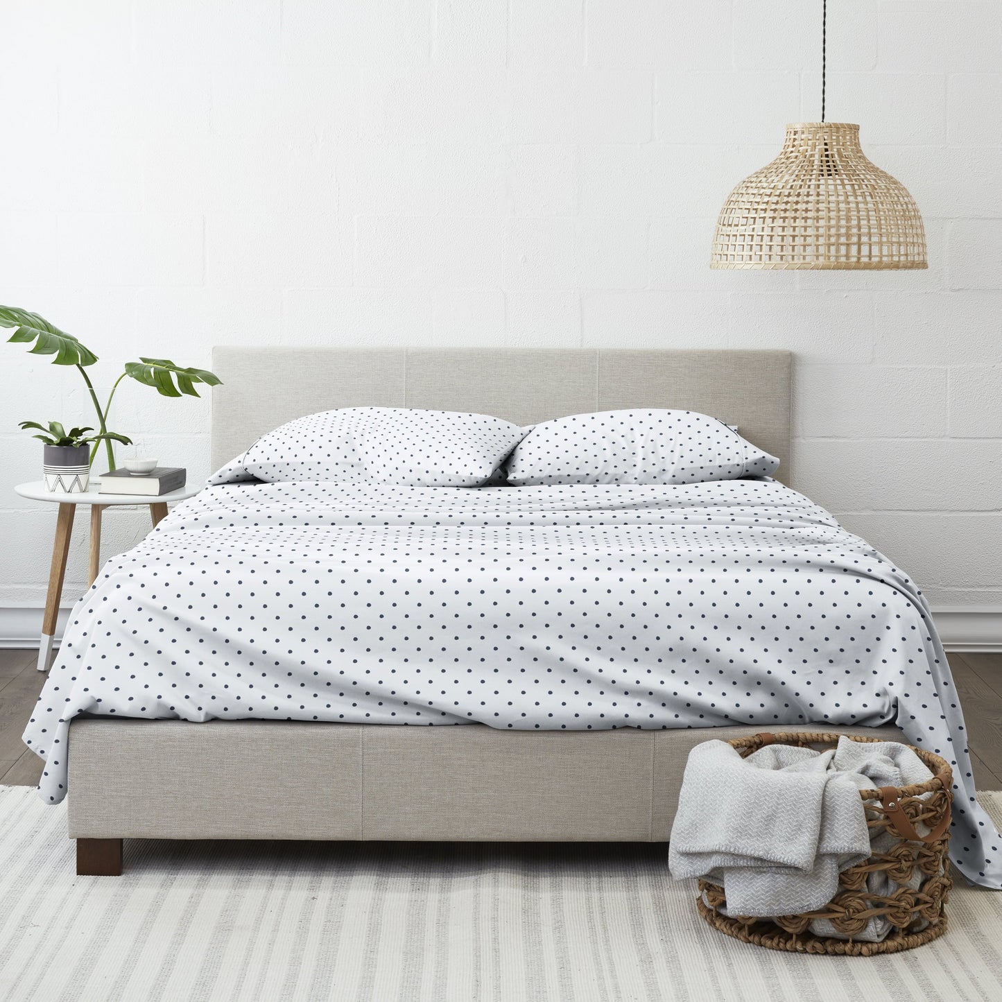 Ultra-Soft 4 Piece Pattern Microfiber Bed Sheets Set, Navy Dots, California King - Luxury Bed Sheet Set with Deep Pockets Detail