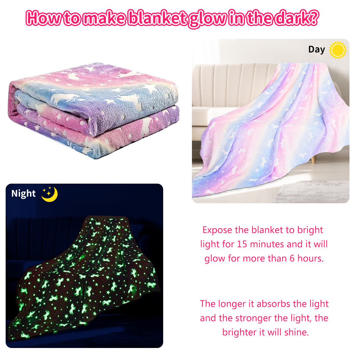 Decorative Knitted Glow in The Dark Pony Blanket for Kids, 50"x60" Soft Cozy Luminous Flannel Blanket, Christmas Birthday Gift for Girls... - Luxury Knitted Decorative Throw Blanket with Fringes Detail