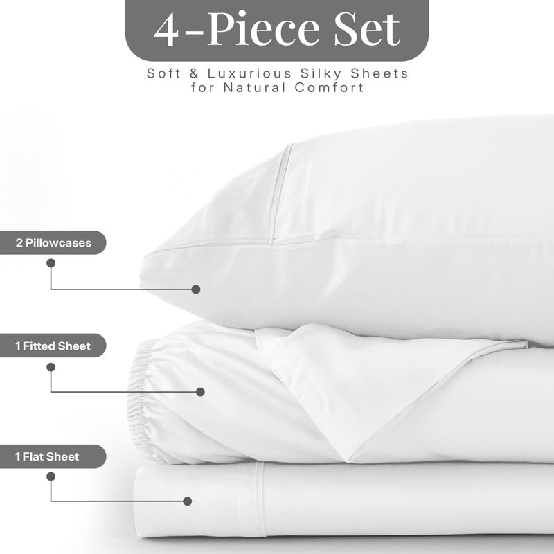 Ultra-Soft Lux Decor 100% Organic Viscose - 4 Piece Ultra-Soft Luxury Cooling Bed Sheets, 16" Deep Pocket, Breathable & Hypoalle... - Breathable Egyptian Cotton Flat & Fitted Sheets Detail