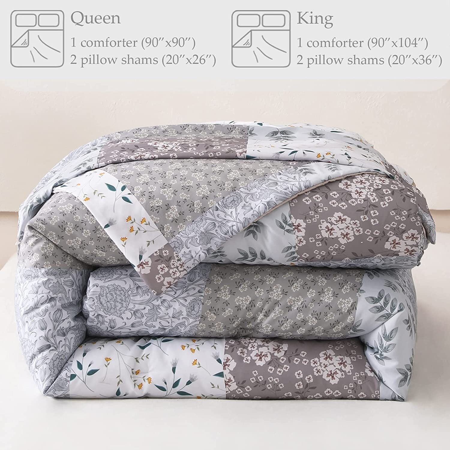 Hypoallergenic Cloud 3-Piece Queen Comforter Set, Soft Reversible Bedding Comforter Sets, Patchwork Printed Down Alternative Comforter Duv... - Cloud-Like Soft Lightweight Bed Comforter Detail