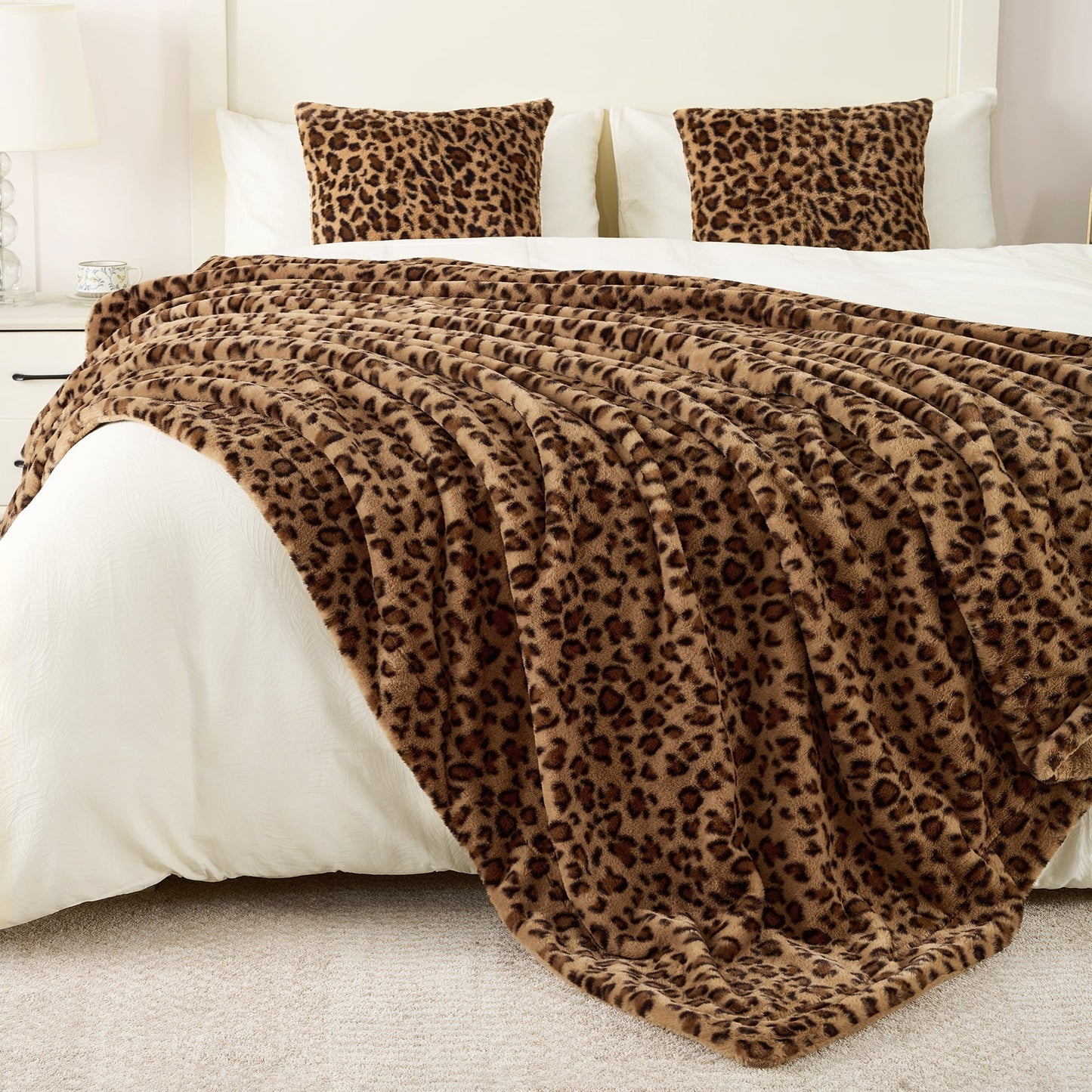 Lightweight Warm Leopard Print Throw Blanket Soft Cozy Fluffy Plush Cheetah Print Blanket for Home Decor,50"x60",Brown - Luxury Knitted Decorative Throw Blanket with Fringes Detail