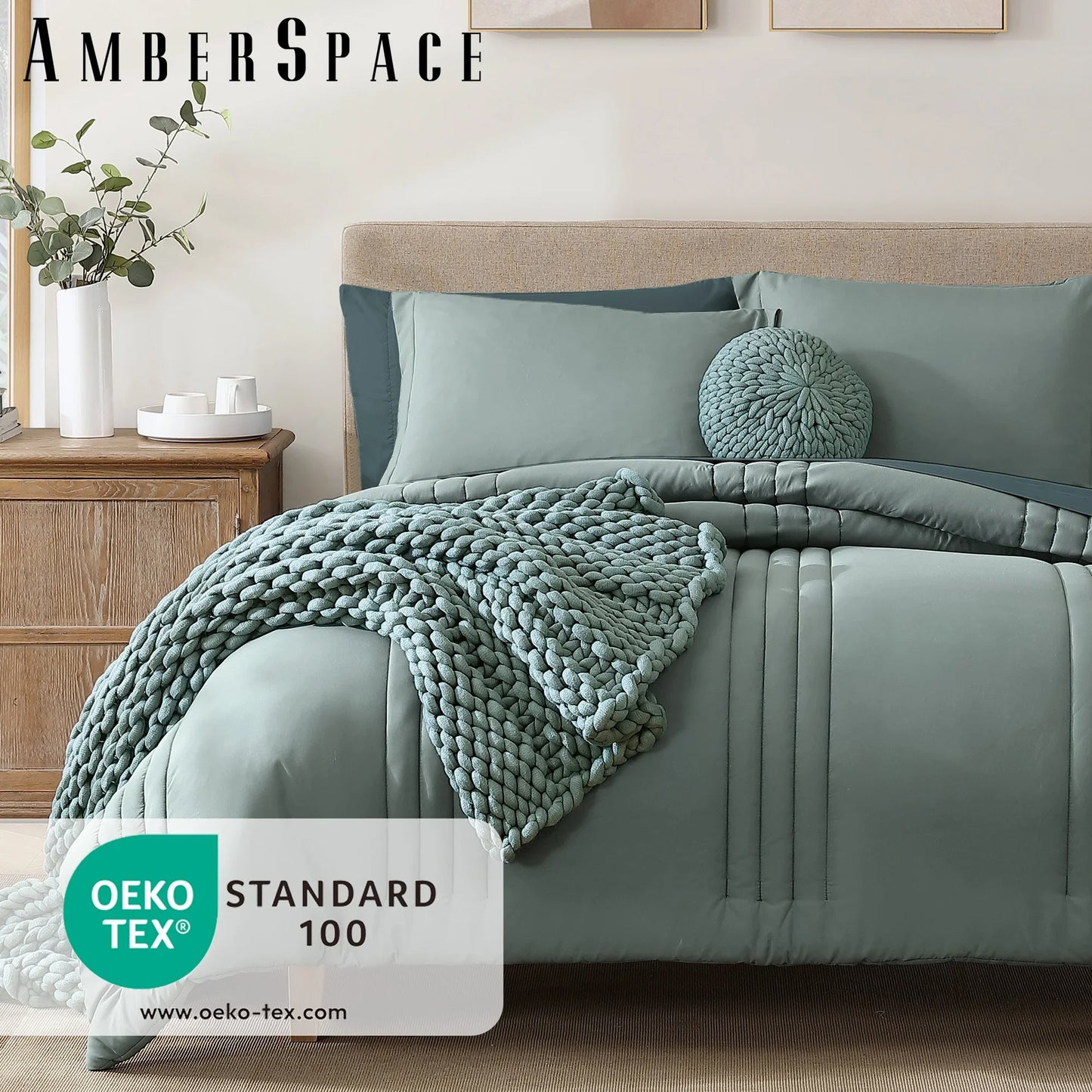 All-Season 7-piece Bed in a Bag Comforter Set with Sheets,Sage Green,Full - All-Season Down Alternative Comforter Insert Detail
