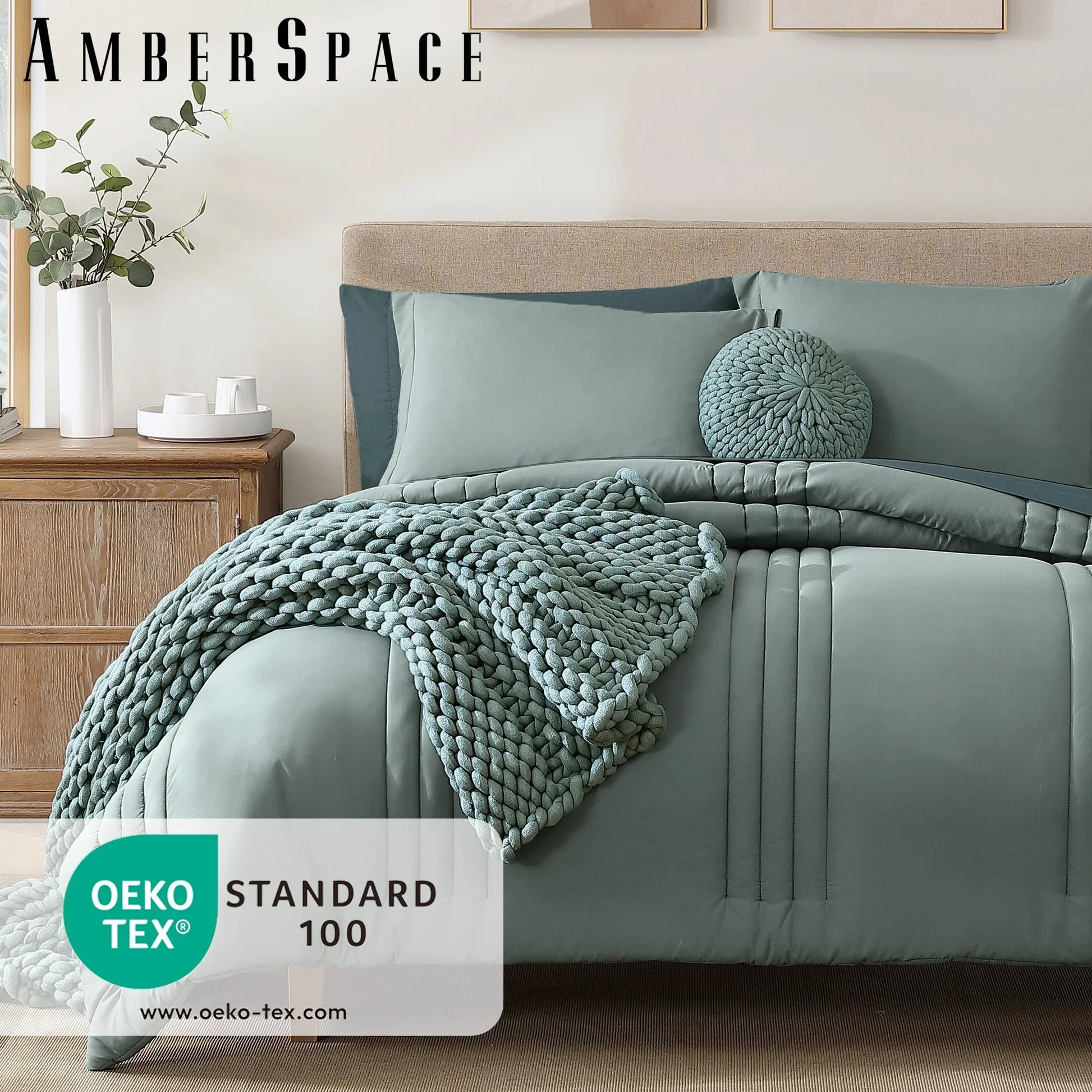 All-Season 7-piece Bed in a Bag Comforter Set with Sheets,Sage Green,Full - All-Season Down Alternative Comforter Insert Detail