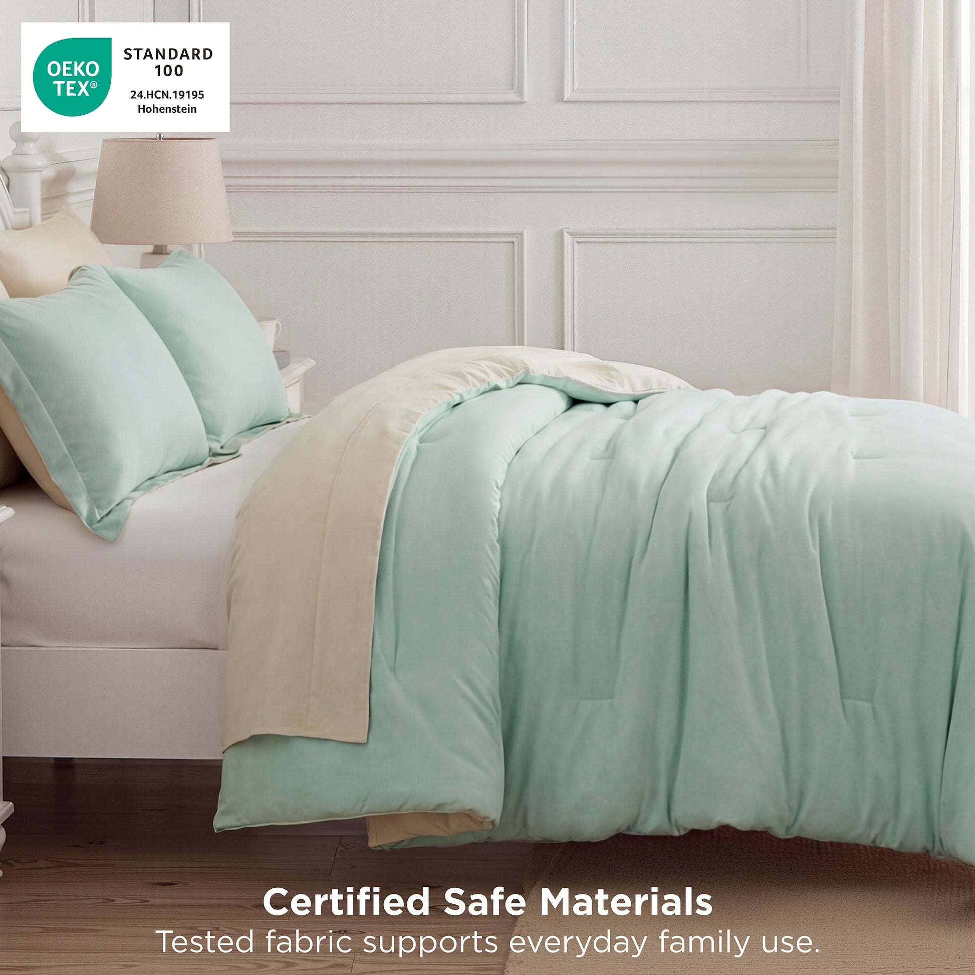 All-Season Queen Comforter Set Sage Green, 7 Pieces Lightweight Queen Bedding Sets, Contrasting Design - Hypoallergenic Ultra-Fluffy Quilt for Winter Detail