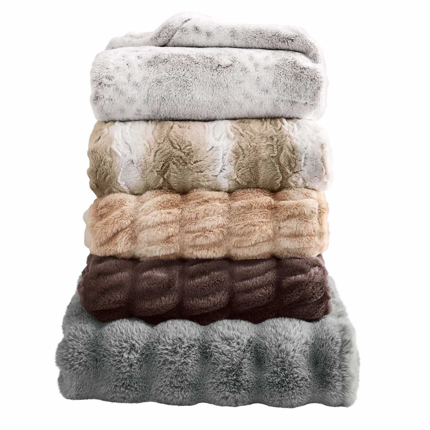 Decorative Knitted Almond Biscuit Ombre Faux Fur Throw, 50"x72" - Cozy Fleece Throw Blanket for Couch & Bed Detail
