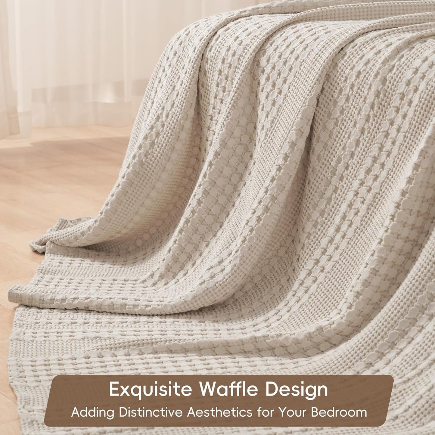 Cozy Fleece 100% Cotton Waffle Weave Blanket, Lightweight Throw Washed Blanket for Bed Sofa Home Decor, Oatmeal, 50"x60" - Super Soft Reversible Sherpa Flannel Blanket Detail