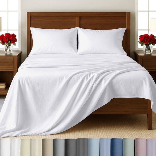 Breathable Luxury 500-Thread-Count 100% Cotton Sheet White Queen-Sheets Set, 4-Piece Extra Long-Staple Combed Cotton Bedding Sheets for... - Premium Ultra-Soft Pillowcase Pair for Sleeping - Default Title