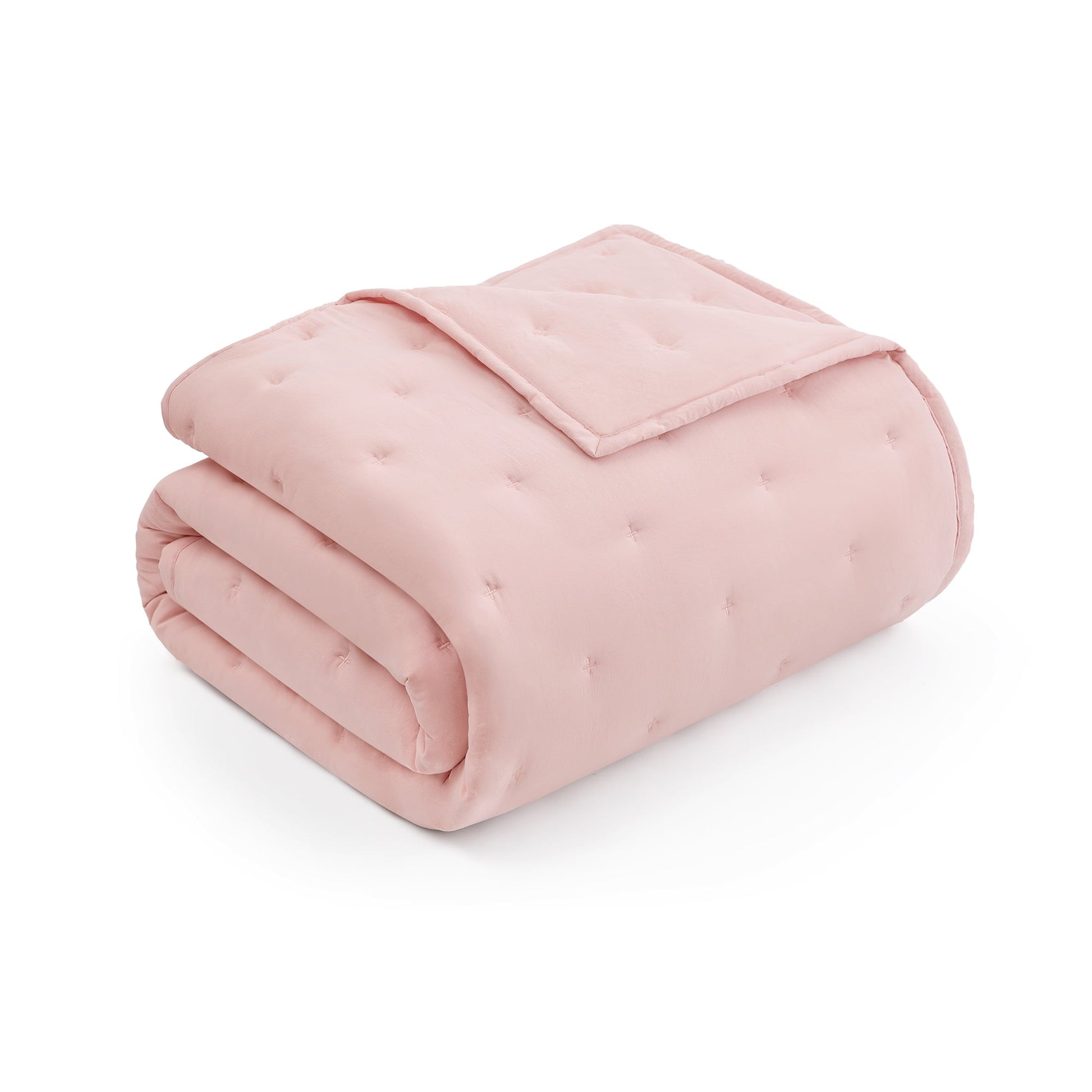 Fluffy Down Alternative Full/Queen Comforter Set, Super Soft & Embroidered, 3-Piece, Pink - All-Season Down Alternative Comforter Insert Detail