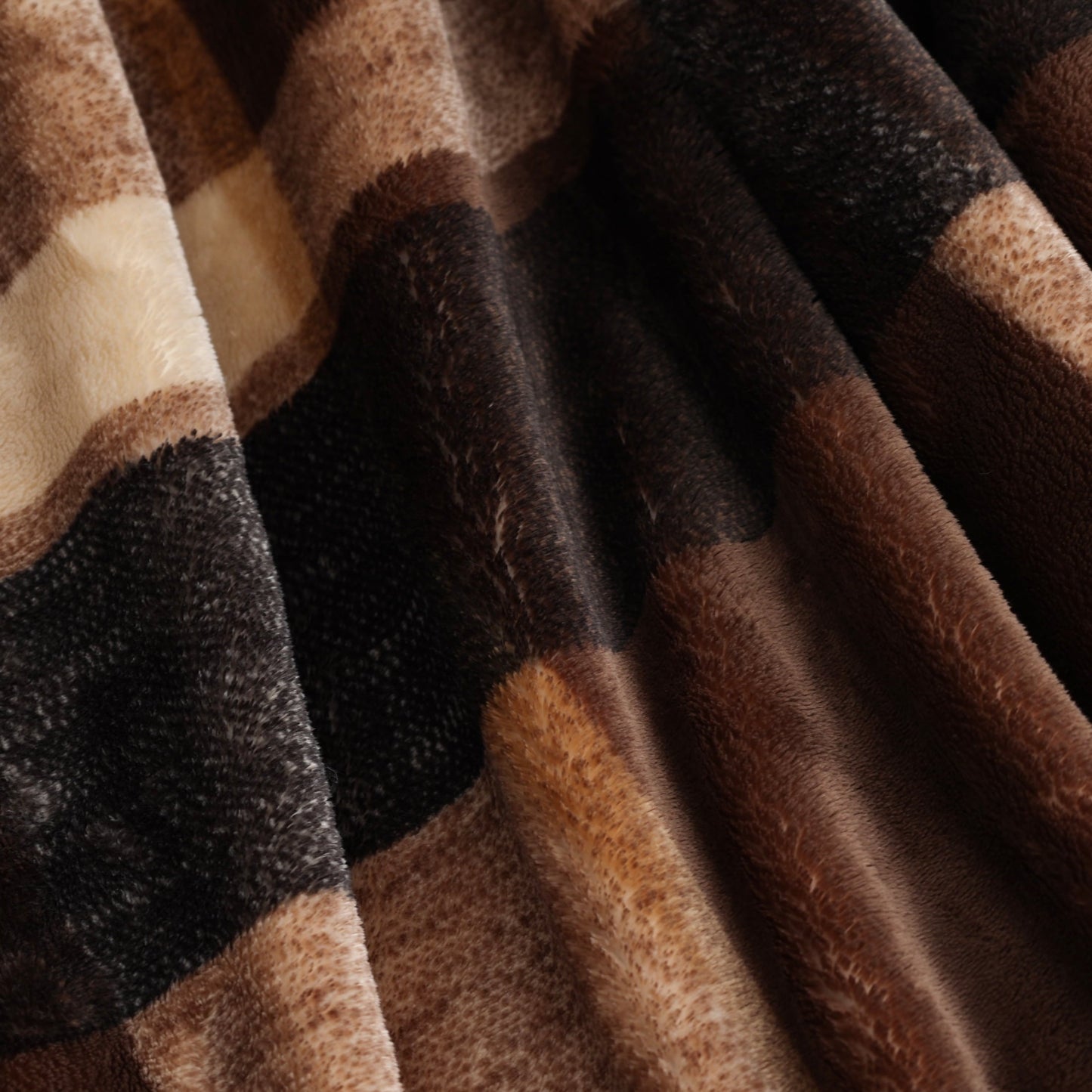 Decorative Knitted Printed Velvet Plush Super Soft Throw Blanket, Oversized, Shelton Brown Plaid - Super Soft Reversible Sherpa Flannel Blanket Detail