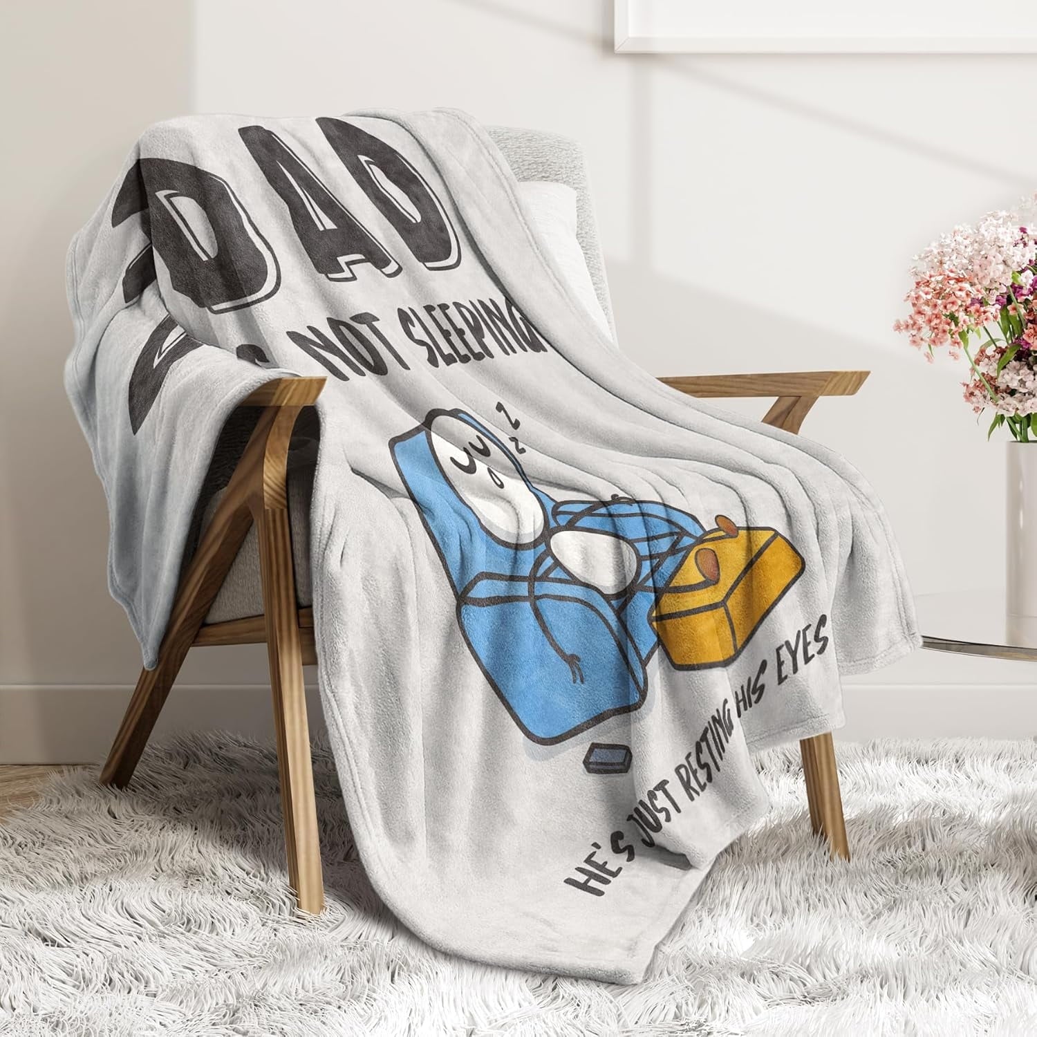 Cozy Fleece Funny Fathers Day Dad Gifts , Dads Birthday Gifts, Dad is Not Sleeping Blanket, Super Soft Throws Blanket for Napping - Lightweight Plush Warm Blanket for All Seasons Detail