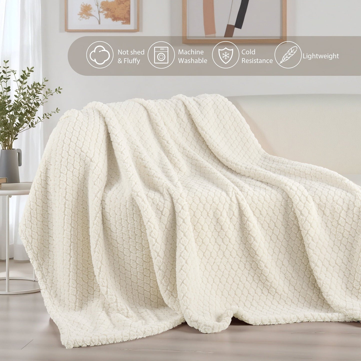 Decorative Knitted Fleece Throw Blanket for Couch, Super Soft Jacquard Bed Blanket, Lightweight Fuzzy Warm for All Seasons, 50x60 Inches... - Super Soft Reversible Sherpa Flannel Blanket Detail