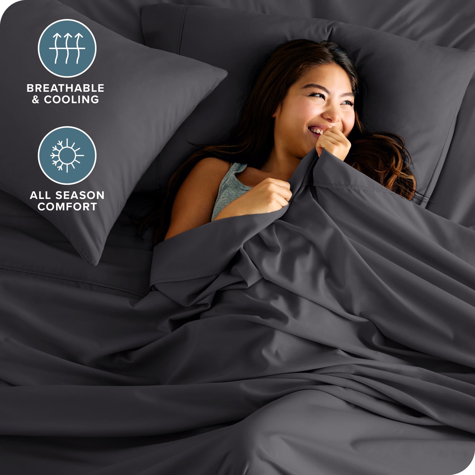 Cooling Sateen Luxury Bed Sheet Set- 6 Piece - Queen, Gray - Cooling Hotel Quality Bedding Sheets and Pillowcases Detail