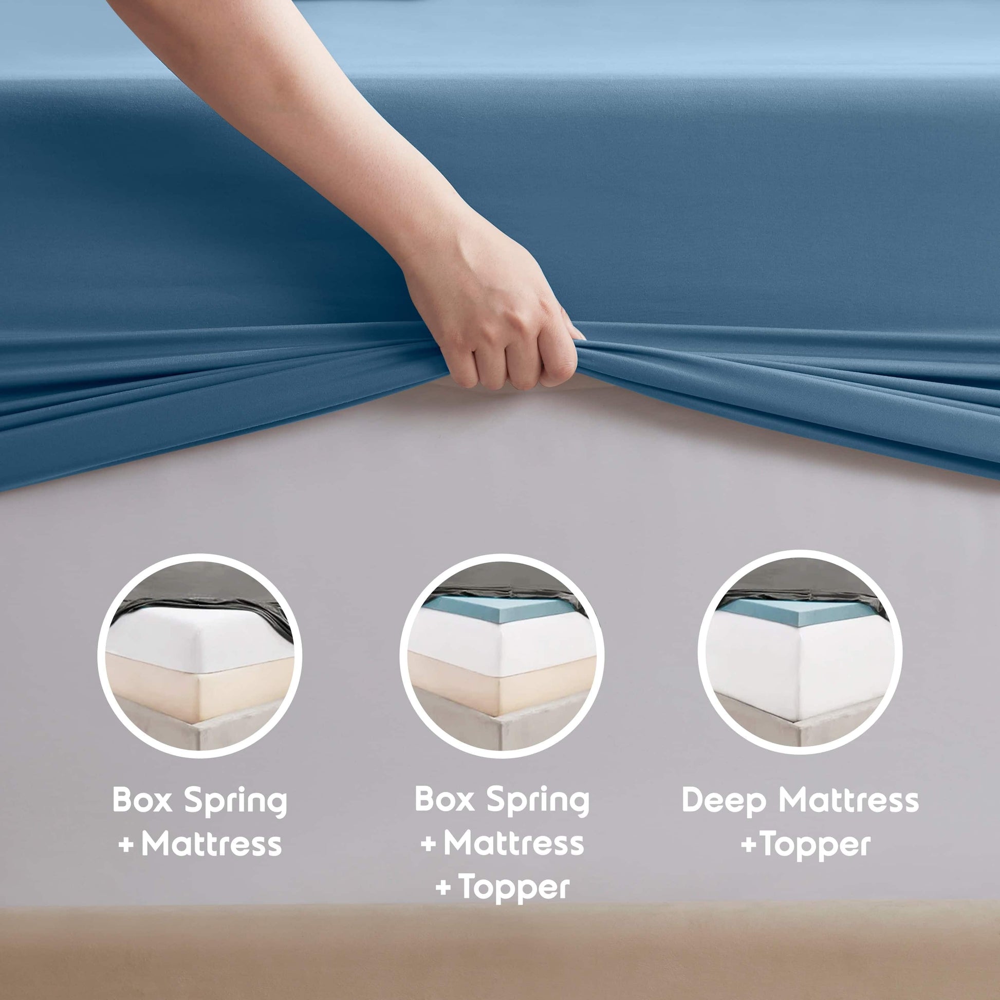 Wrinkle-Resistant Split King Sheet Sets, Deep Pocket 5 Piece, Luxury Soft Microfiber Bed Sheet Sets, BLUE HEAVEN - Premium Ultra-Soft Pillowcase Pair for Sleeping Detail