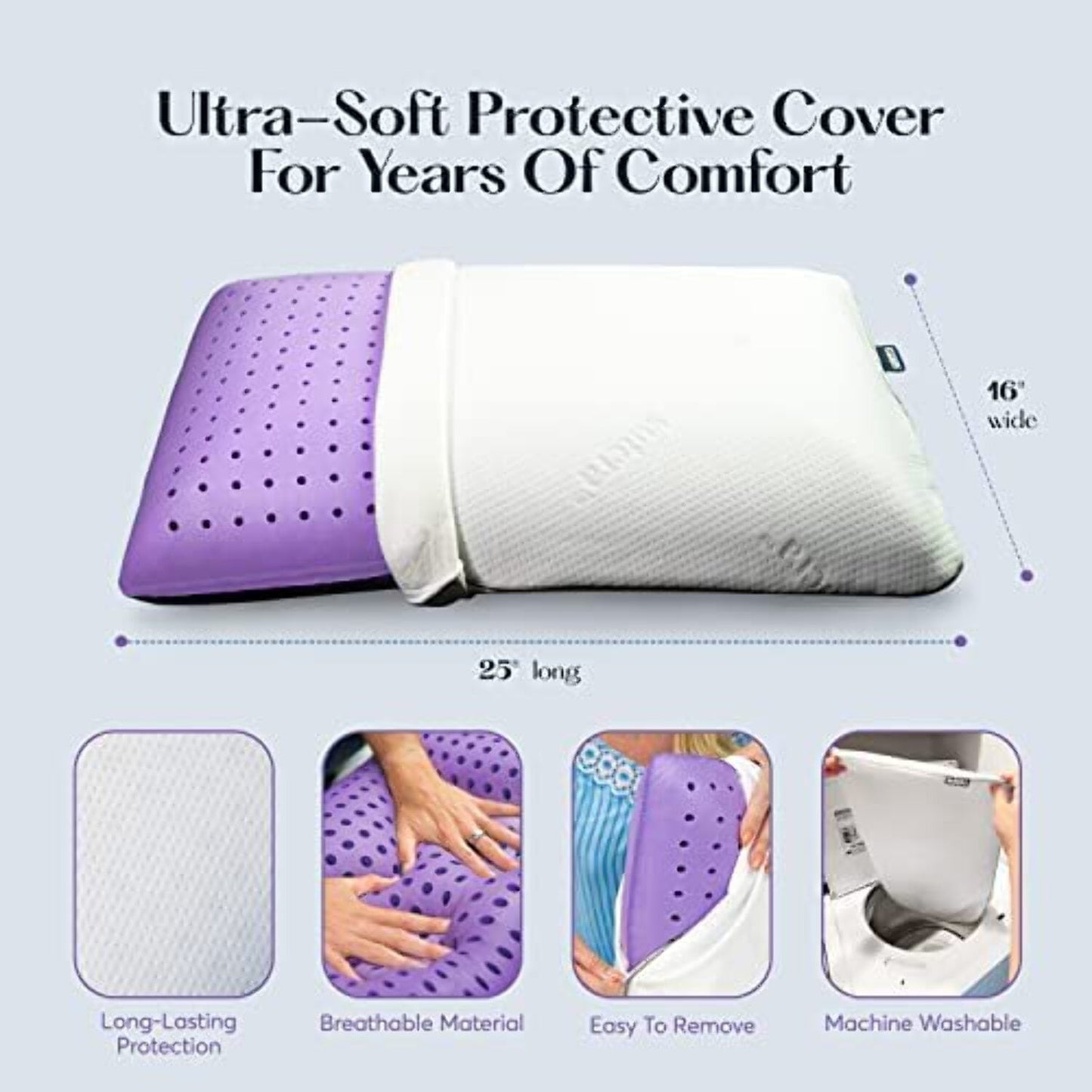 Orthopedic Support Plush Zen Bed Pillow, Lavender Scented Cooling Adaptive Memory Foam Queen - Decorative Throw Pillow Cushion for Sofa & Bed Detail
