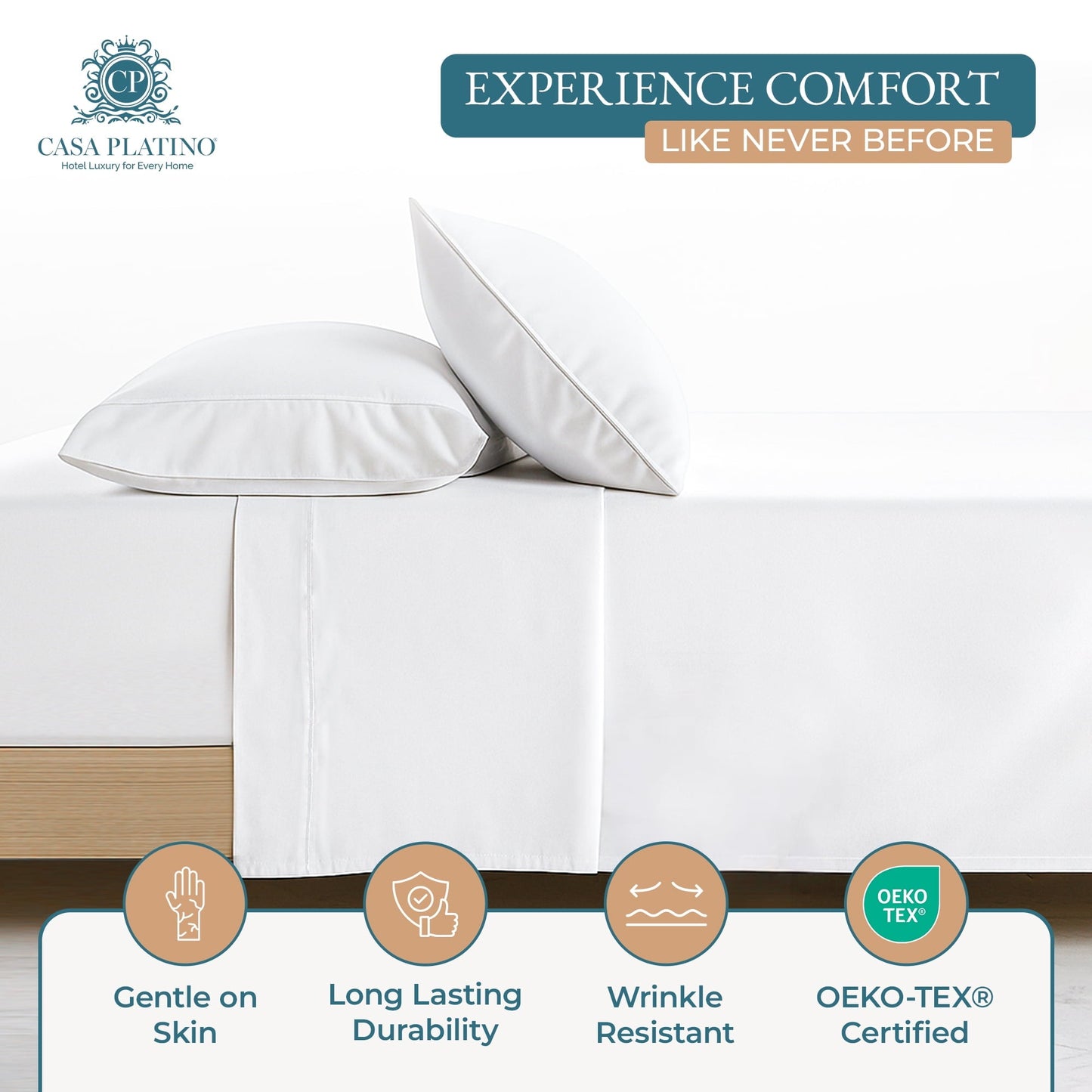 Wrinkle-Resistant Bed Sheets Set – 6 Piece, 600 Thread Count, 100% Cotton Sheets, Hotel Luxury Sateen Finish, 15" Deep Pocket, Easy to ... - Cooling Hotel Quality Bedding Sheets and Pillowcases Detail