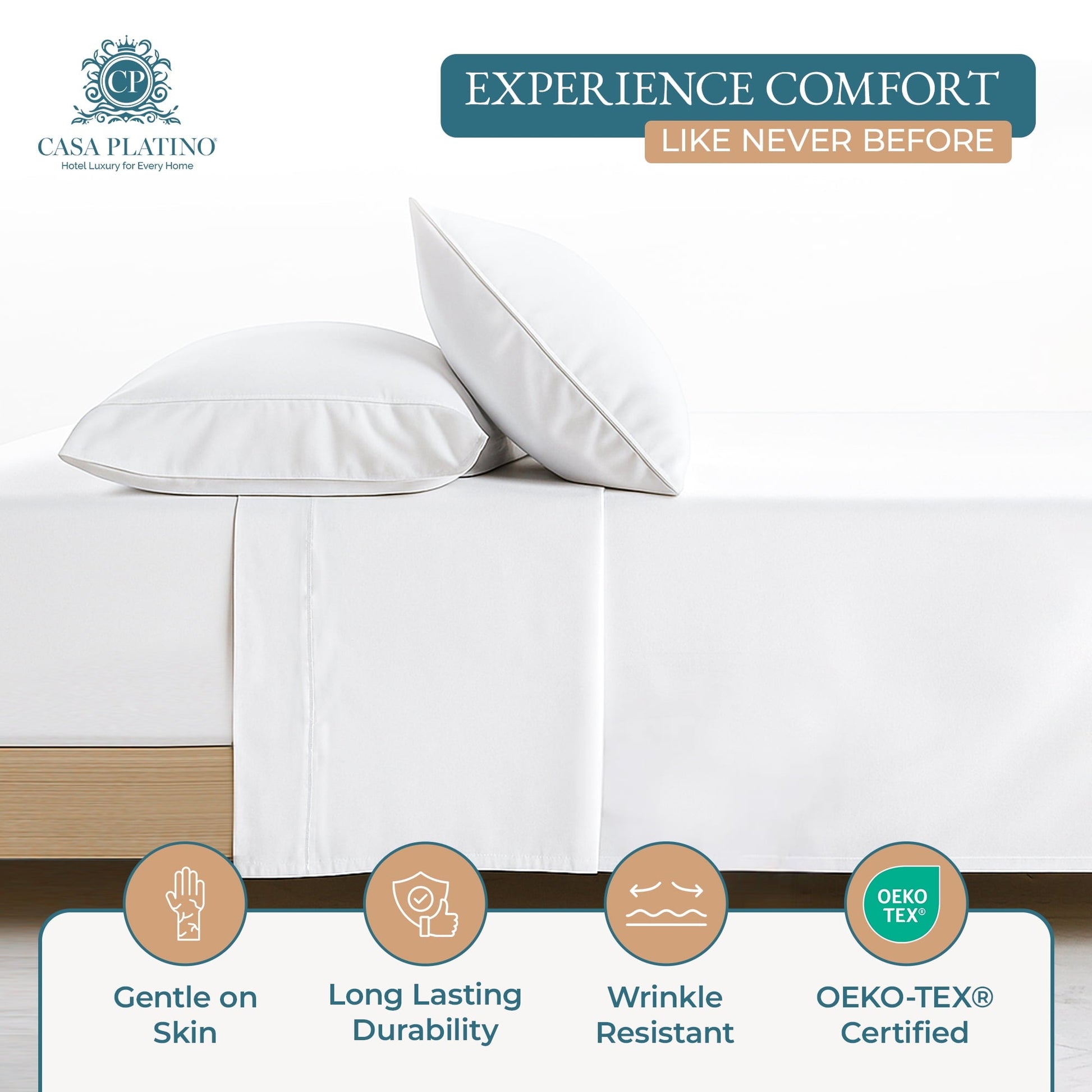Wrinkle-Resistant Bed Sheets Set – 6 Piece, 600 Thread Count, 100% Cotton Sheets, Hotel Luxury Sateen Finish, 15" Deep Pocket, Easy to ... - Cooling Hotel Quality Bedding Sheets and Pillowcases Detail