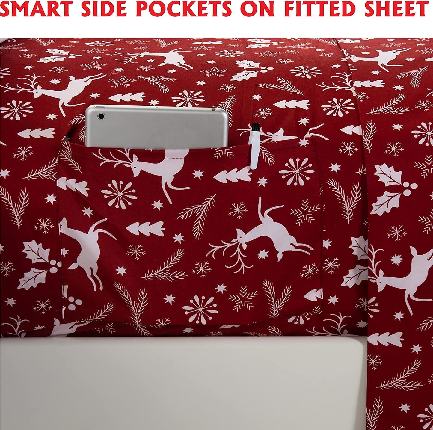 Ultra-Soft Luxury Soft Bed Sheets Holiday Pattern 1500 Thread Count Percale Egyptian Quality Softness Wrinkle and Fade Resistant... - Luxury Bed Sheet Set with Deep Pockets Detail