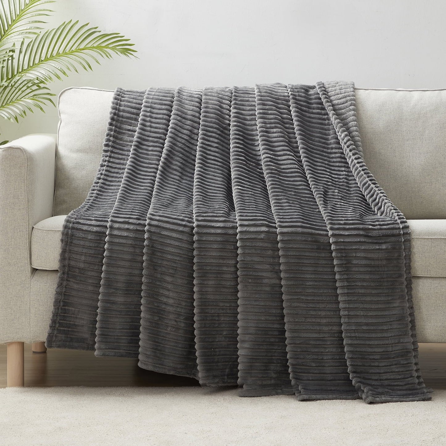 Decorative Knitted Cut Plush Fleece Blanket, Soft Lightweight Fuzzy Luxury Throw Size Bed Blankets for Bed, Throw, Gray - Luxury Knitted Decorative Throw Blanket with Fringes Detail