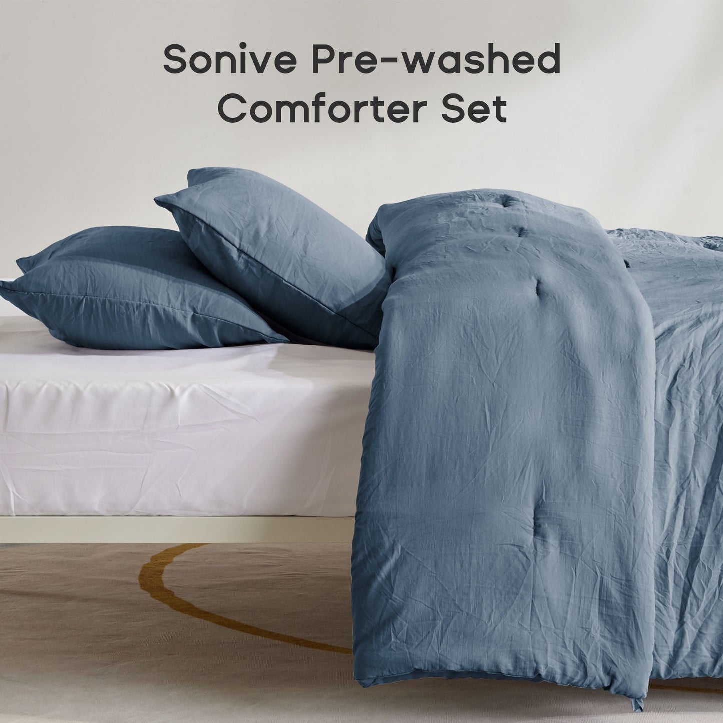 All-Season Washed Comforter Sets Queen 3 Piece, Soft and Cozy, Fluffy Microfiber Fill, Washed Textured Wrinkled Design (Flint St... - Luxurious Quilted Duvet Cover Set Detail