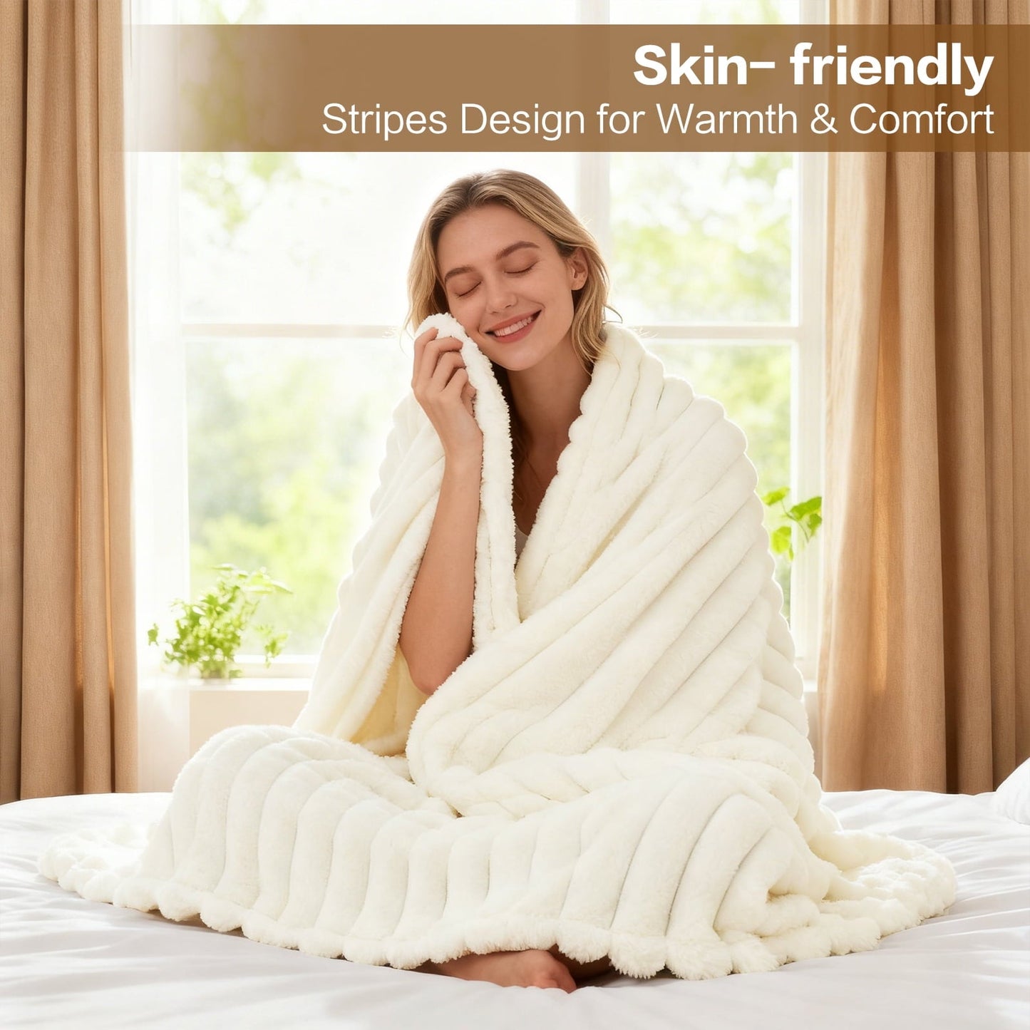Cozy Fleece White Fleece Throw Blanket for Couch, Super Soft Cozy Blankets and Throws, Decorative Fleece Blankets for Women Men G... - Luxury Knitted Decorative Throw Blanket with Fringes Detail