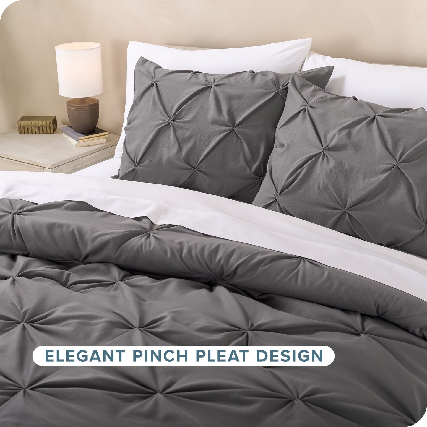 All-Season Pintuck Down Alternative Comforter Set - 3-Pieces - All Seasons - King, Grey - All-Season Down Alternative Comforter Insert Detail
