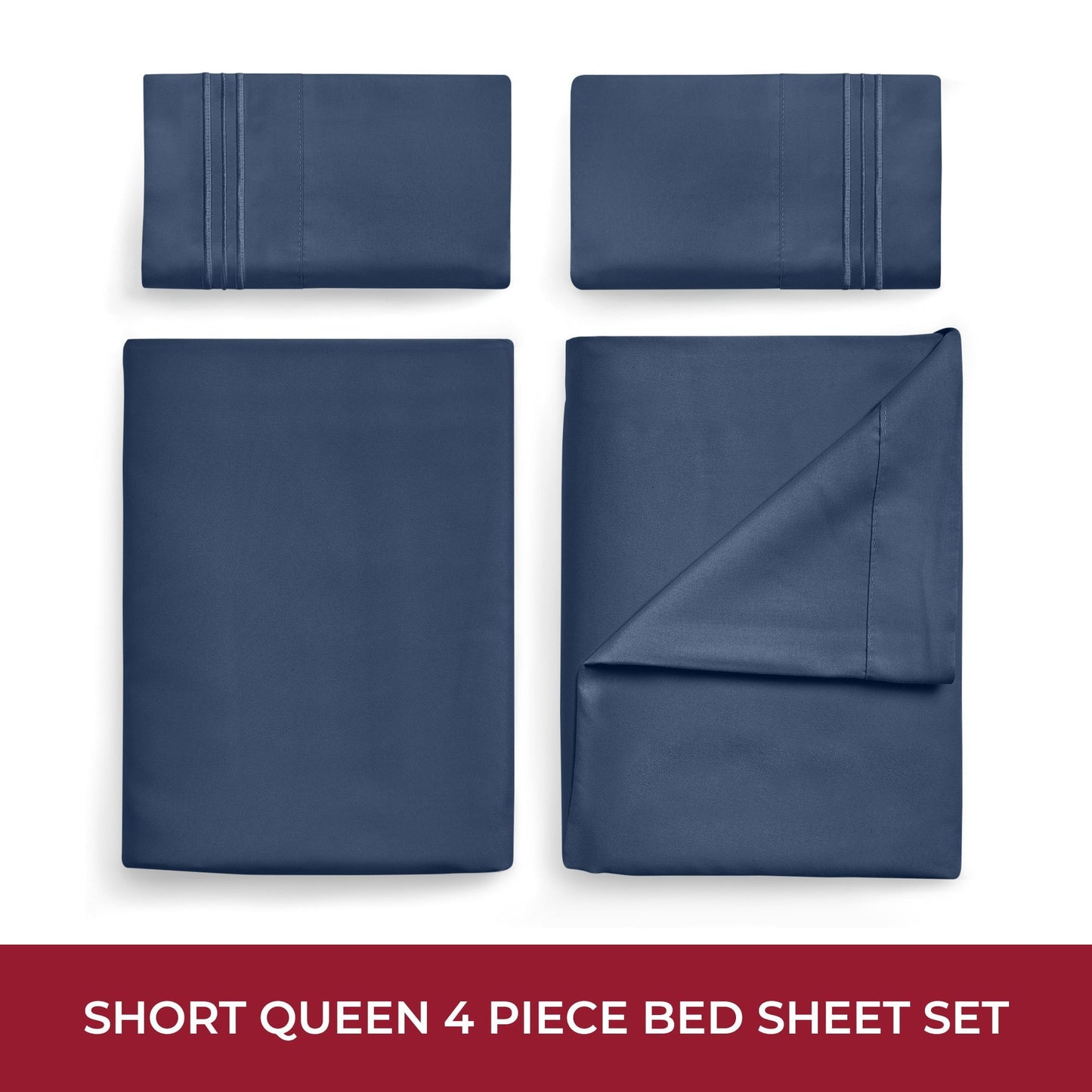 Premium Egyptian Cotton RV Sheets Queen Size Bed Set, Microfiber RV Bunk Bed Sheets, Short Queen, Navy Blue - Luxury Bed Sheet Set with Deep Pockets Detail