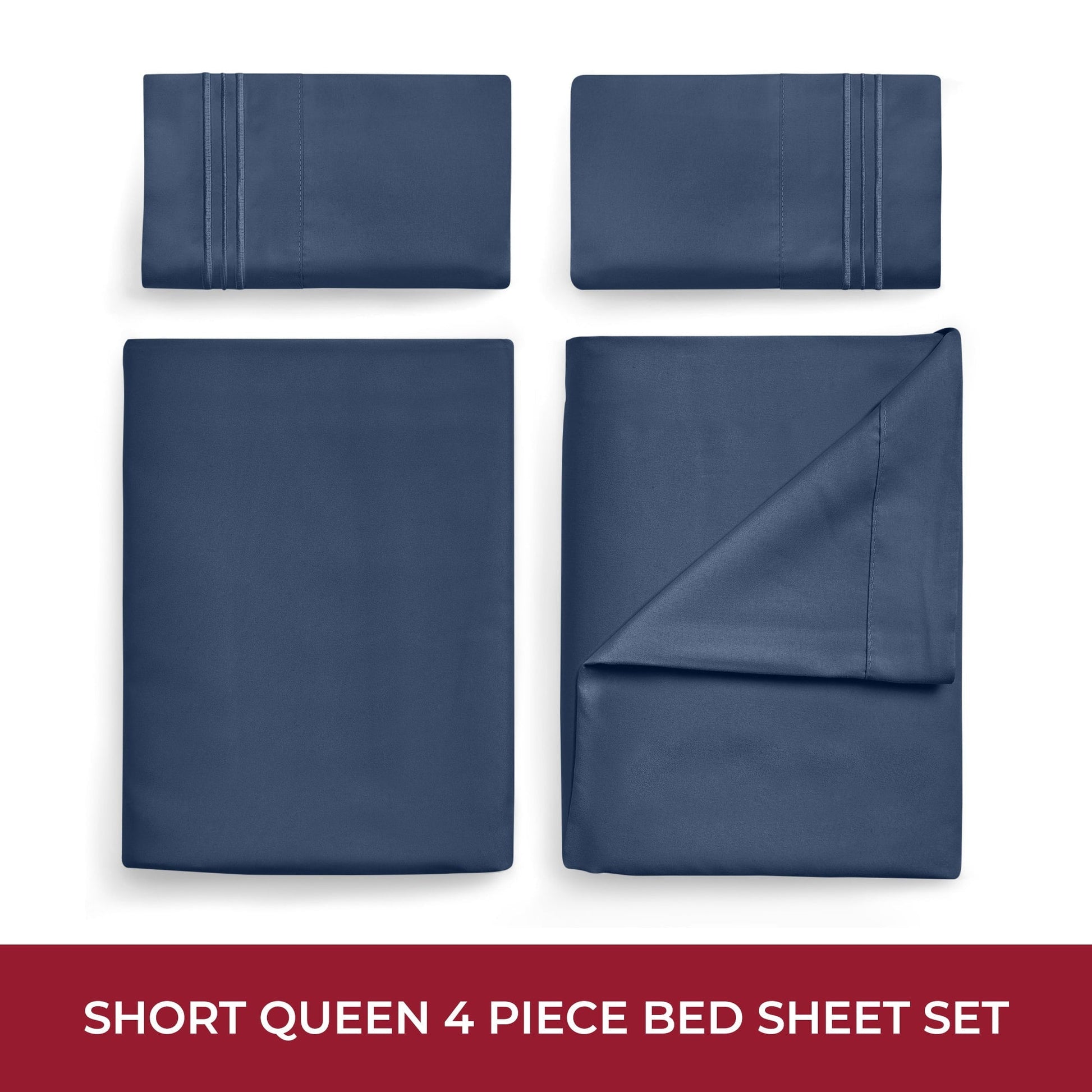 Premium Egyptian Cotton RV Sheets Queen Size Bed Set, Microfiber RV Bunk Bed Sheets, Short Queen, Navy Blue - Luxury Bed Sheet Set with Deep Pockets Detail