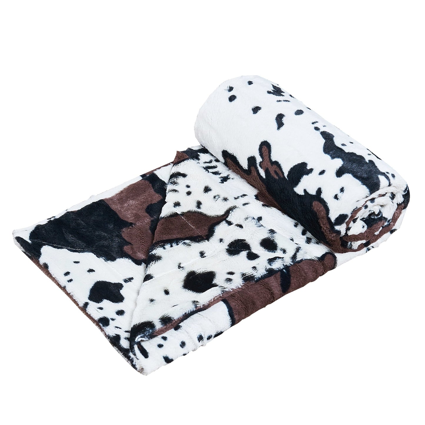 Lightweight Warm Cow Print Double Sided Faux Fur Throw Blanket, Soft Cozy Fuzzy Black and White Throw, 50x60 inches - Luxury Knitted Decorative Throw Blanket with Fringes Detail
