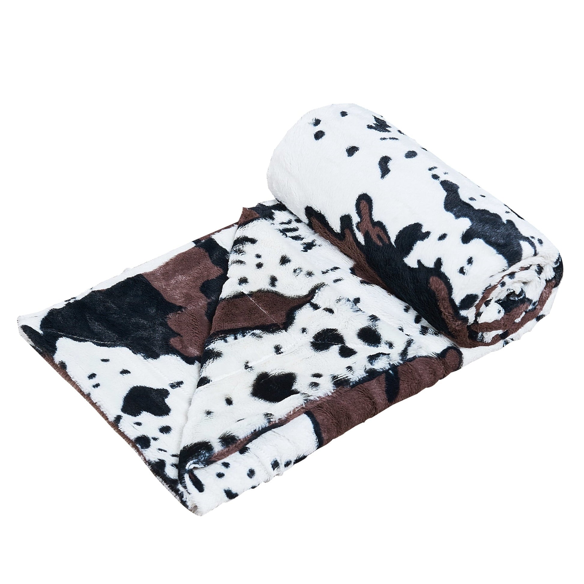 Lightweight Warm Cow Print Double Sided Faux Fur Throw Blanket, Soft Cozy Fuzzy Black and White Throw, 50x60 inches - Luxury Knitted Decorative Throw Blanket with Fringes Detail