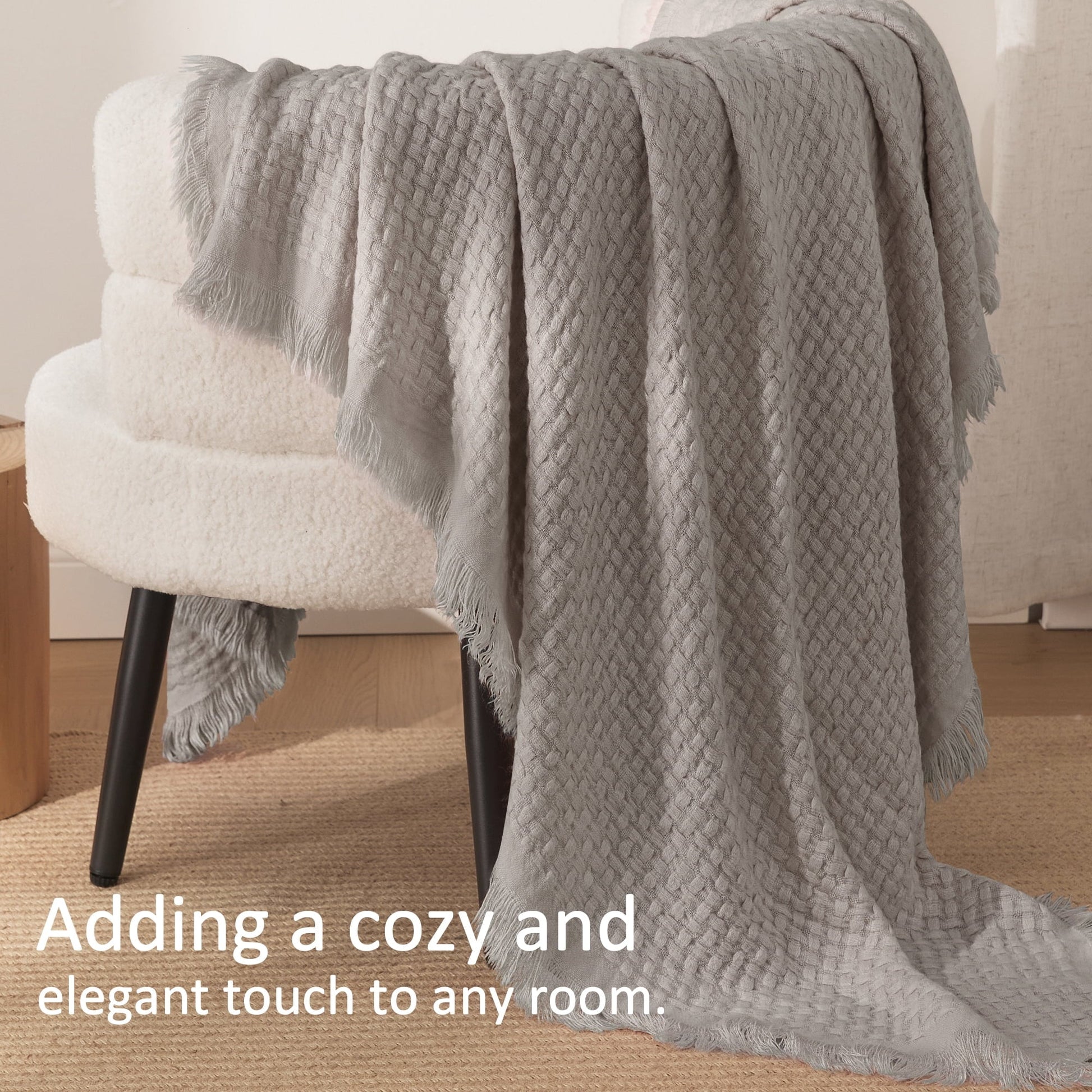 Super Soft Flannel Knitted Throw Blanket with Fringes for Couch, Soft and Warm Textured Throw for All Season, Lightweight Breathable Roo... - Cozy Fleece Throw Blanket for Couch & Bed Detail