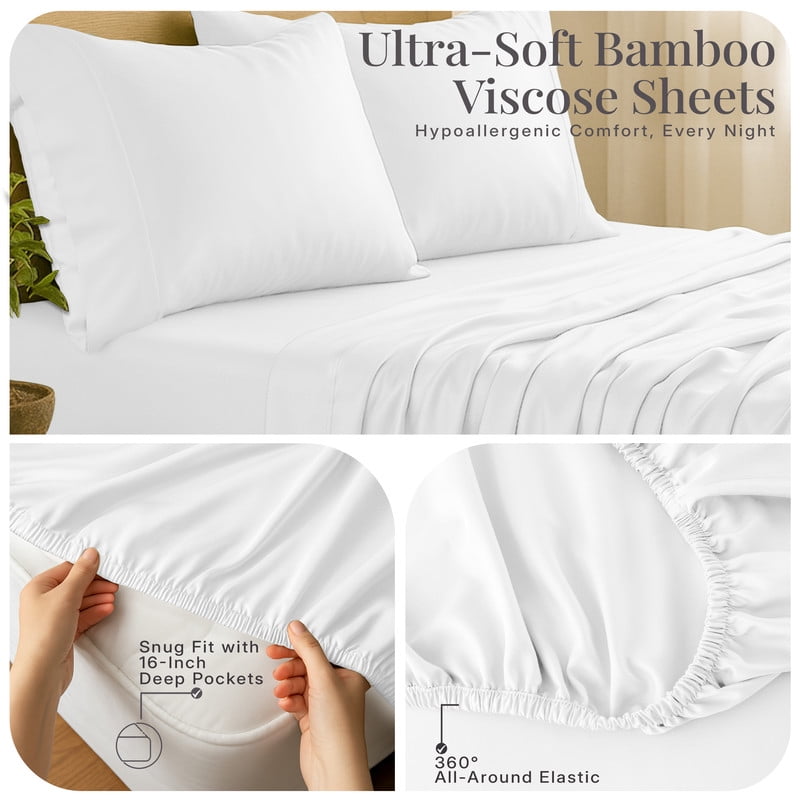 Ultra-Soft Lux Decor 100% Organic Viscose - 4 Piece Ultra-Soft Luxury Cooling Bed Sheets, 16" Deep Pocket, Breathable & Hypoalle... - Breathable Egyptian Cotton Flat & Fitted Sheets Detail