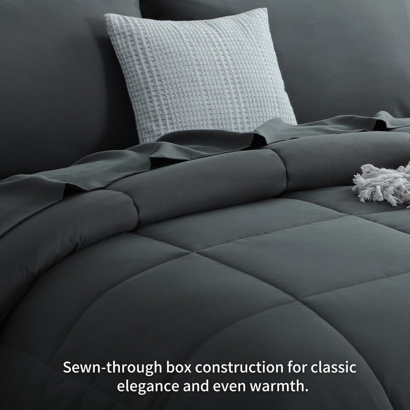Luxurious Quilted 7 Pieces Comforter Set with Sheets - Bed in a Bag with Comforter and All Season Sheets, Pillowcases,Dark Gray,Queen - All-Season Down Alternative Comforter Insert Detail