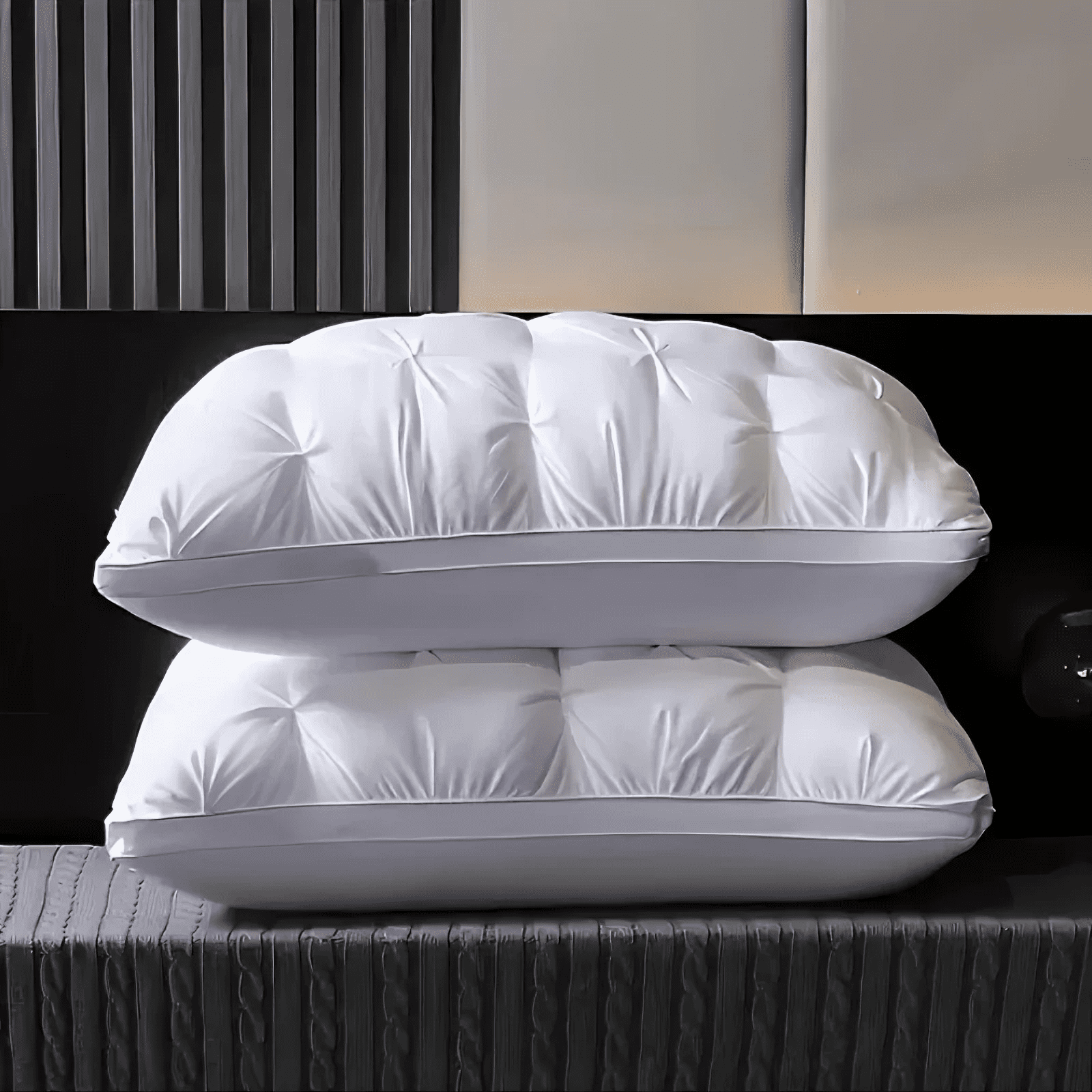 Decorative Plump Queen Size Bed Pillows Set of 2, Hotel Quality, Down Alternative Gusseted Bed Pillows for Side, Back, or Stomach Slee... - Orthopedic Shredded Foam Bed Pillow Set Detail