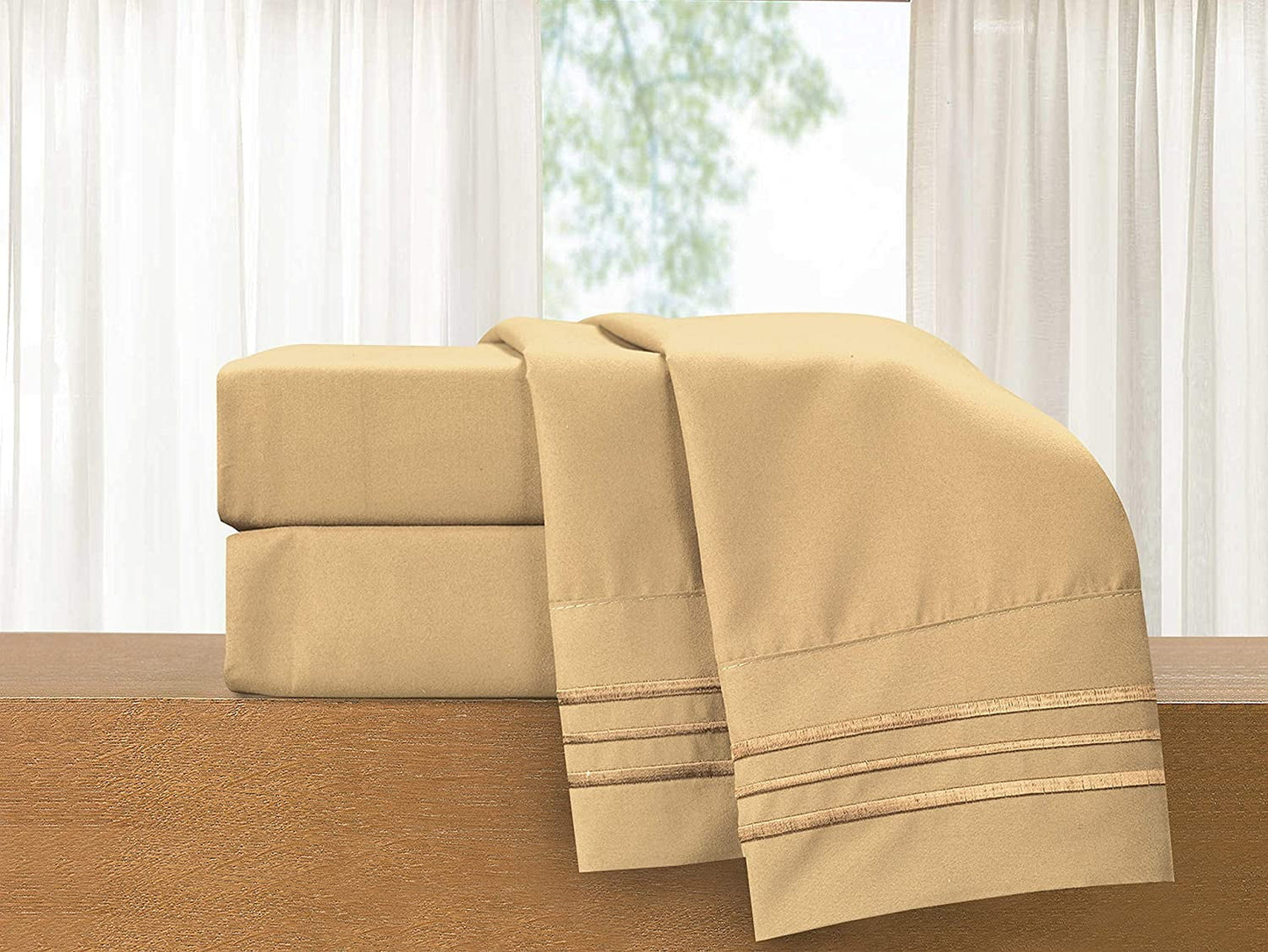 Ultra-Soft Super Soft 1500 Premier Hotel Collection Sheet set, Queen, Gold - Luxury Bed Sheet Set with Deep Pockets Detail