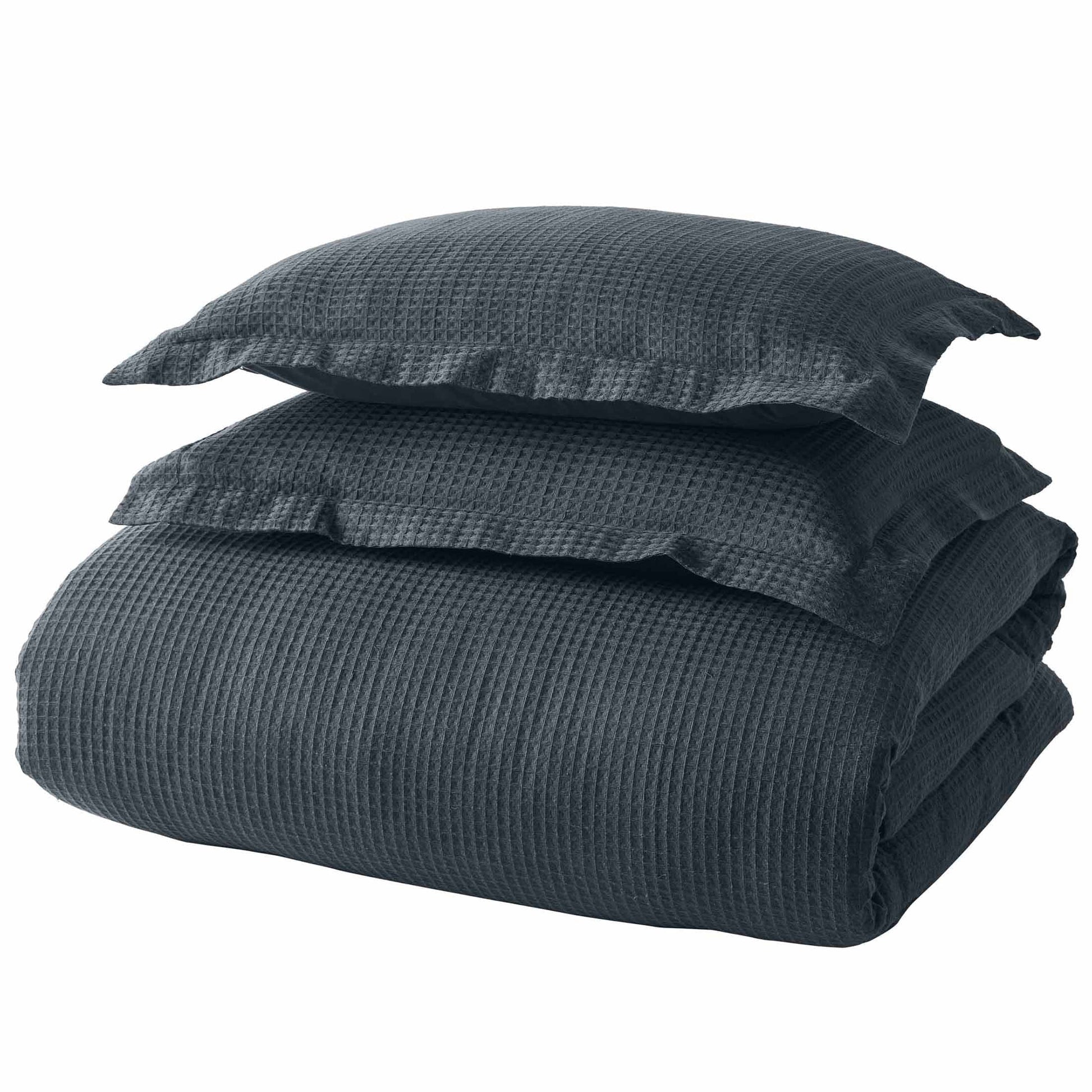 Luxurious Quilted 3-Piece Grey Waffle Comforter Set, Adult Full/Queen - Luxurious Quilted Duvet Cover Set Detail