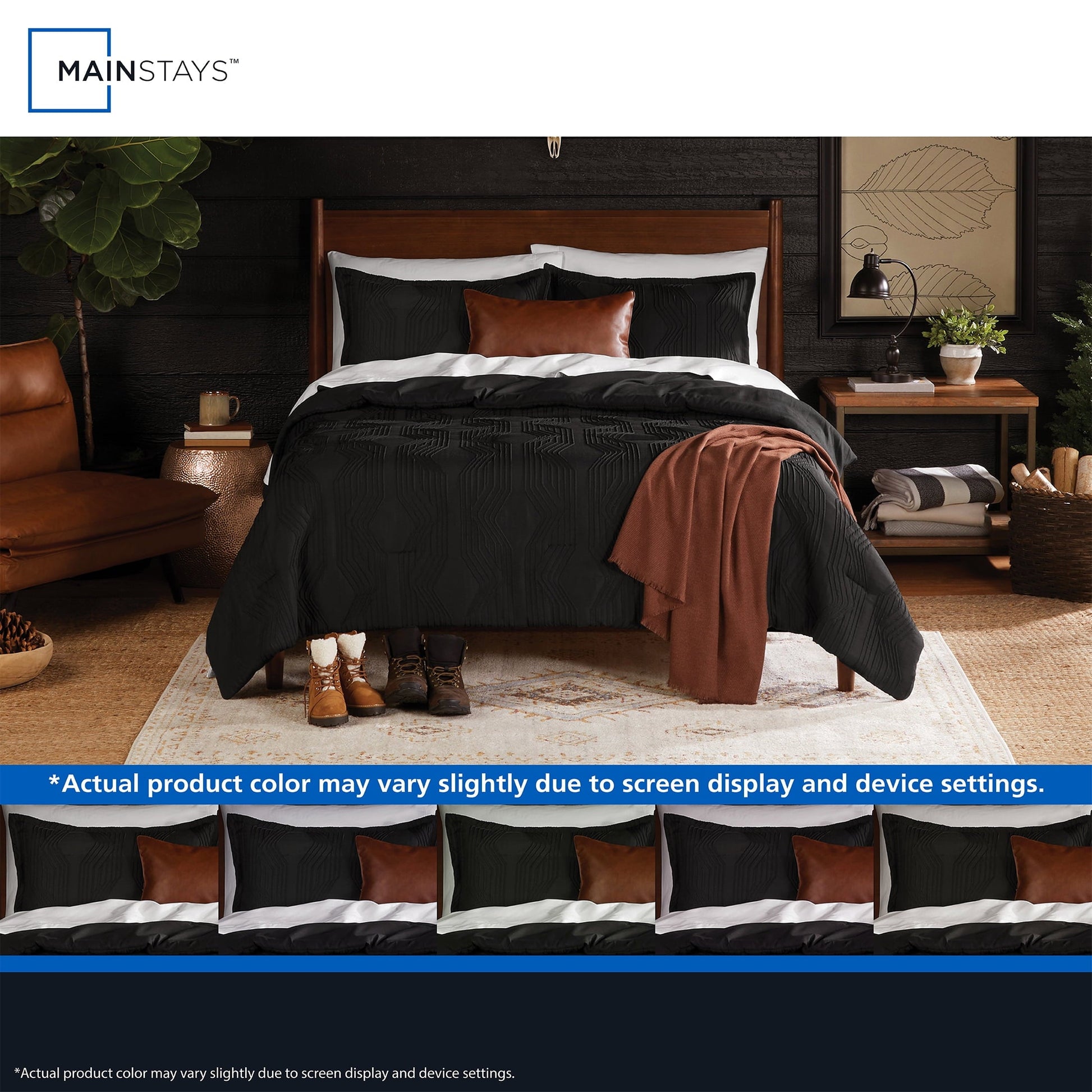Hypoallergenic Cloud Full/Queen Comforter Set, All-Season, 5-Piece, Black Jacquard Geo - Hypoallergenic Ultra-Fluffy Quilt for Winter Detail